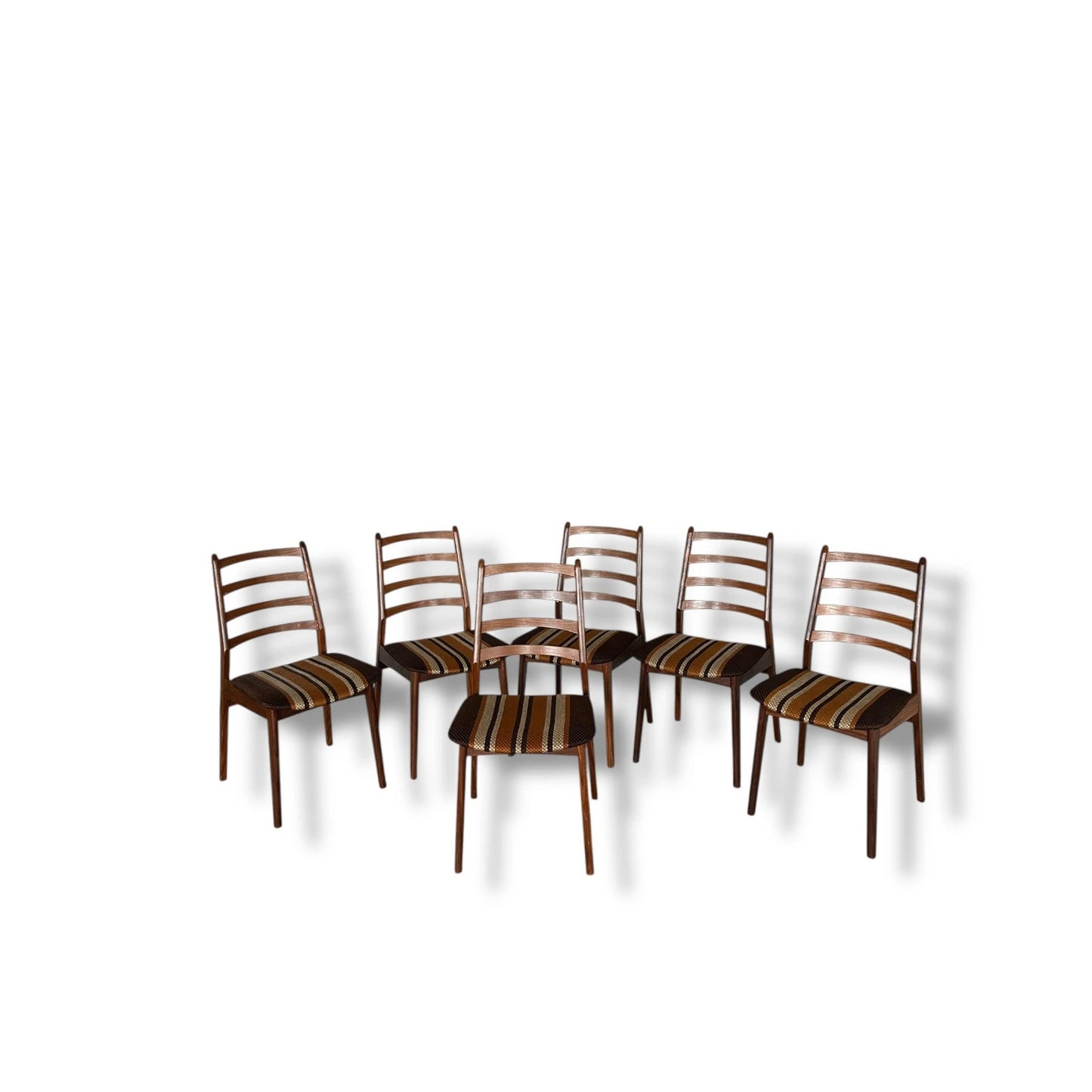 Set of 6 Mid Century Modern Danish Teak Dining Chairs | Original Fabric Upholstery