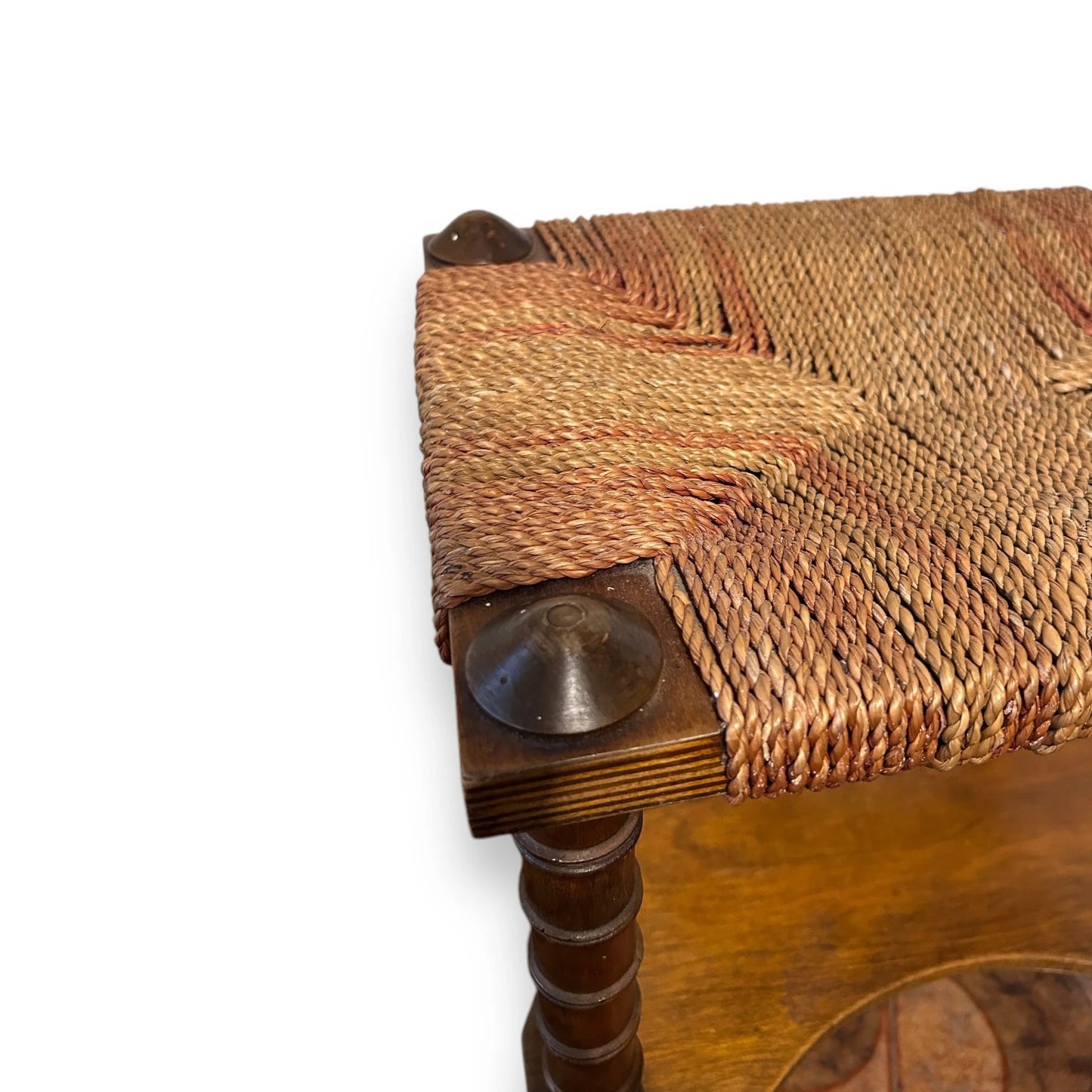 Vintage Wooden Bobbin Footstool With String Seat