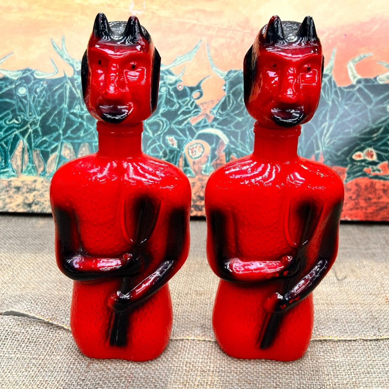 Vintage Lucifer Satan Glass Decanter Bottles