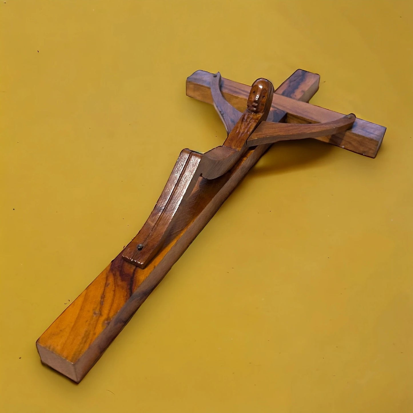 Mid Century Olive Wood Carved Crucifix