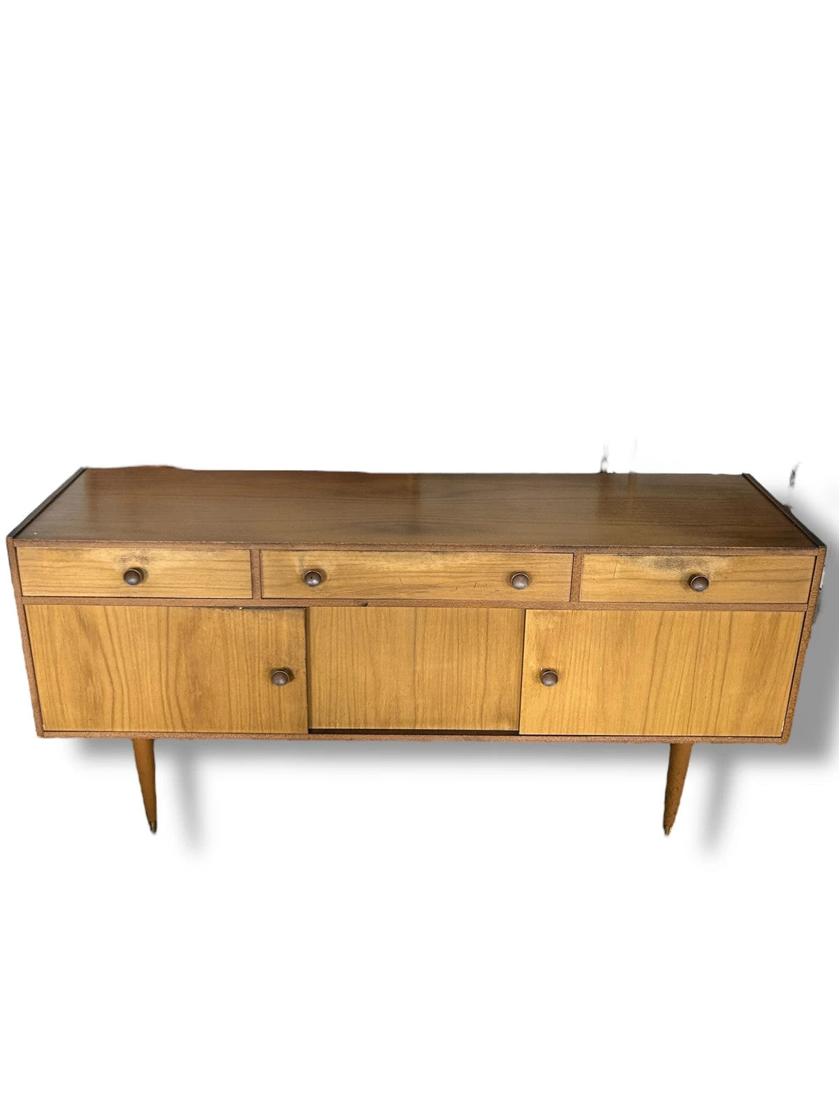 Mid Century Sideboard | Vintage Teak Credenza with Drawers & Cupboards