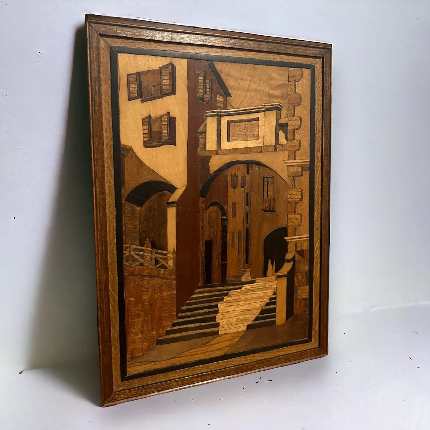 Vintage 1970s Italian Inlaid Wood Marquetry Picture Frame
