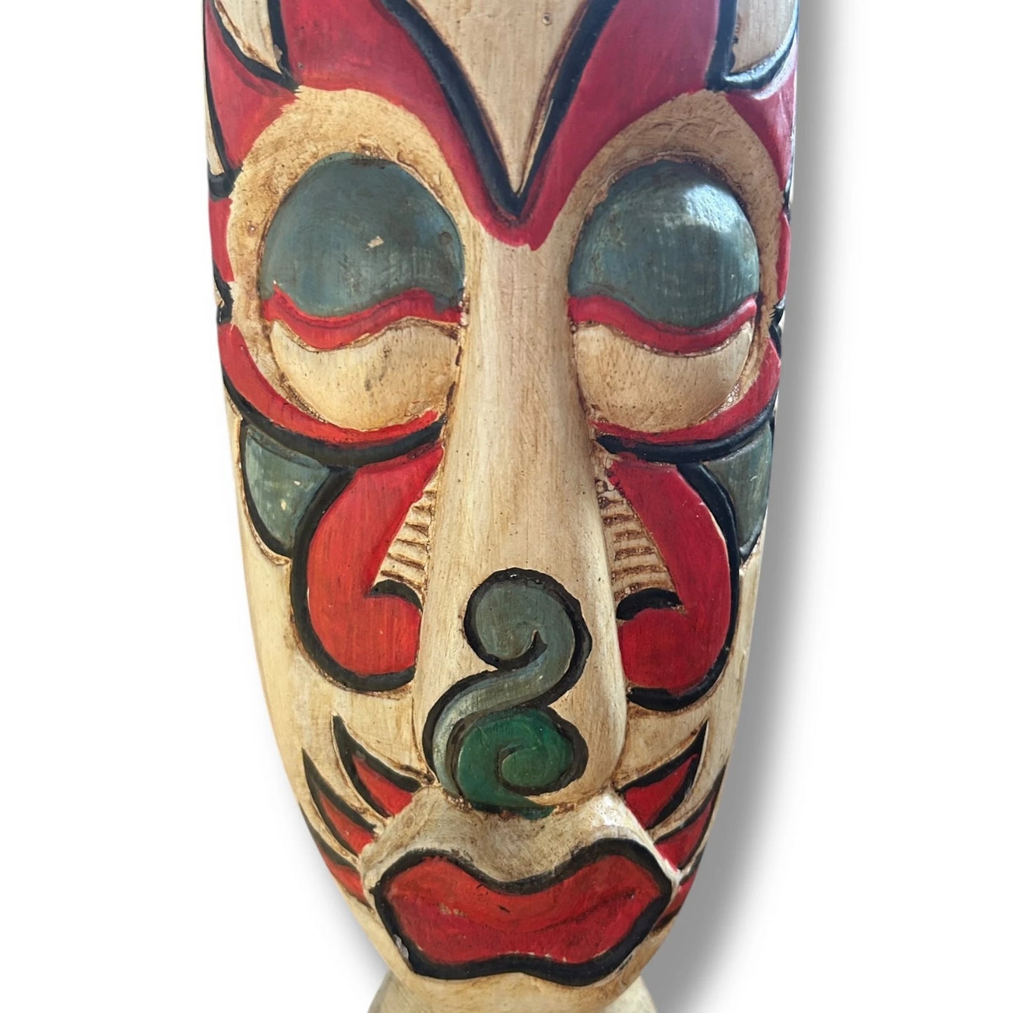 Vintage 1990s Carved Wood Indonesian Tabletop Mask Sculpture