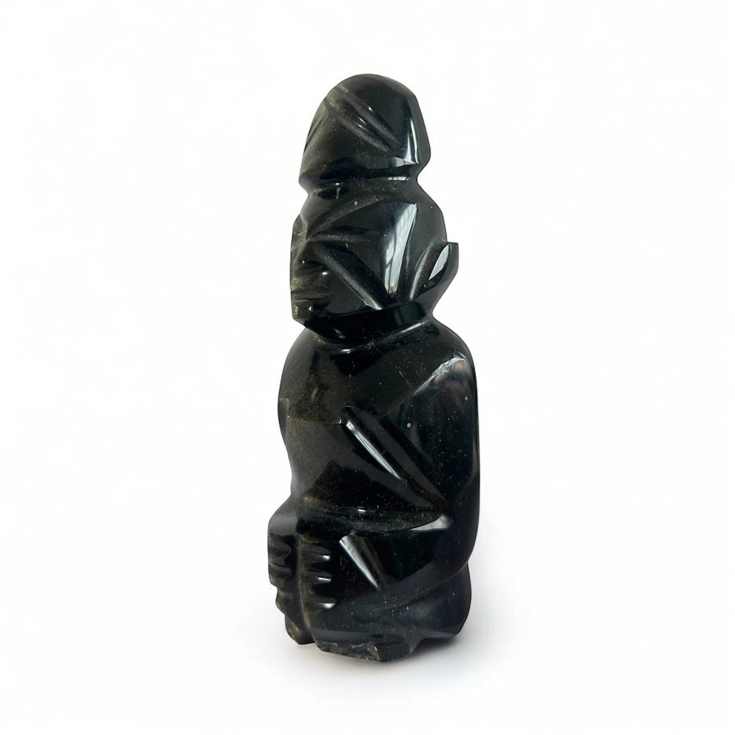 Mid Century Vintage Carved Obsidian Aztec Mayan Sculpture Figure Statue