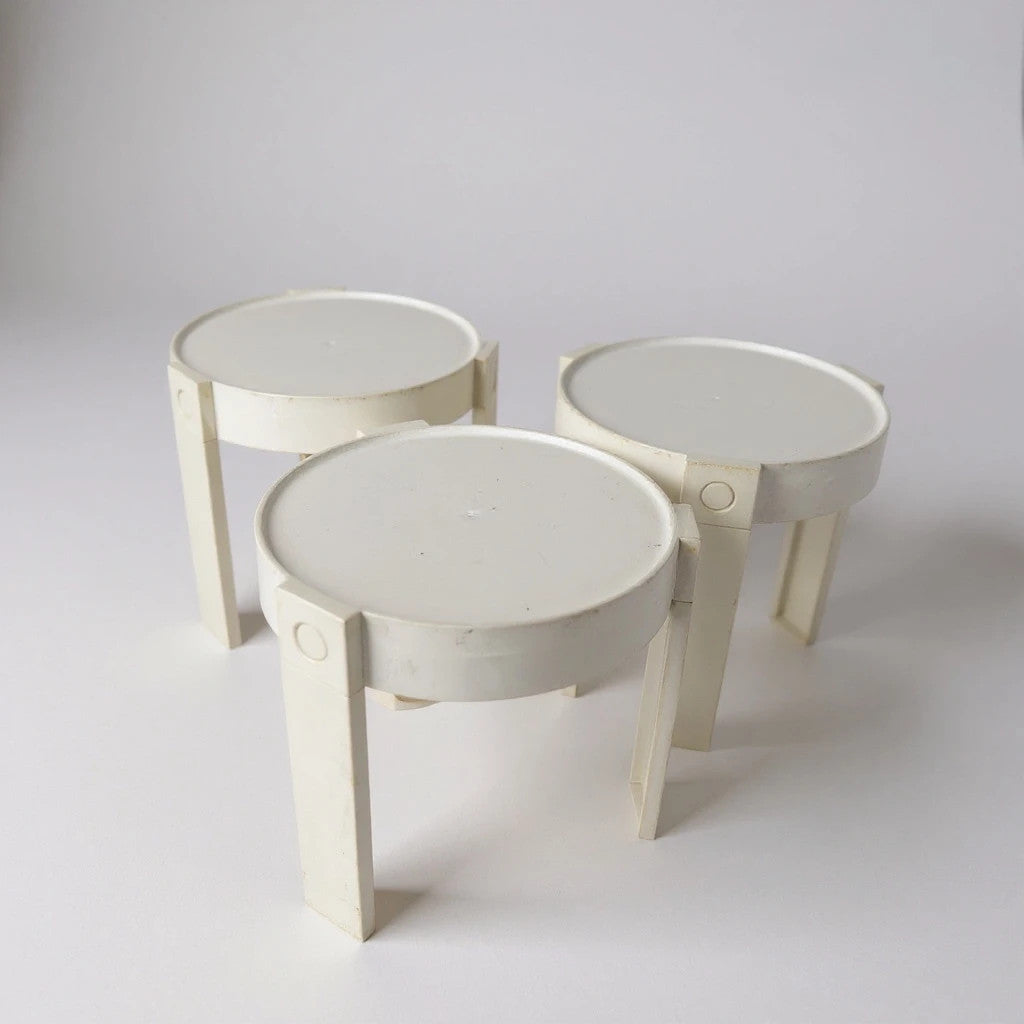 Vintage 1970s Dutch Space Age Stacking Tables – White Modular Plastic Side Tables