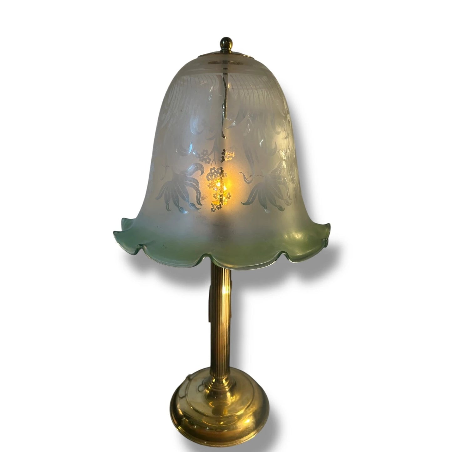 Mid-Century Vaseline Glass Bell Lamp Shade with Brass Base