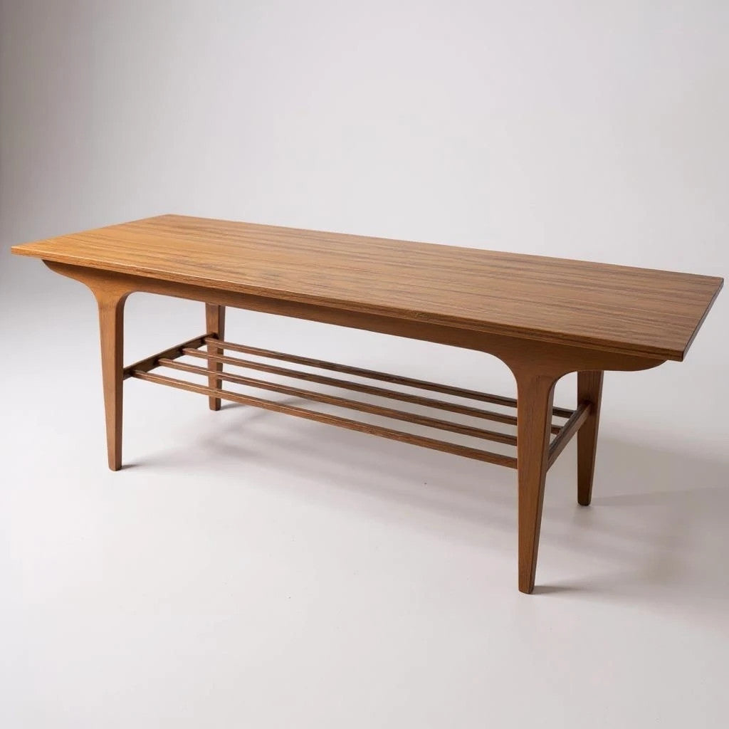 Mid Century Modern Formica and Teak Surfboard Coffee Table