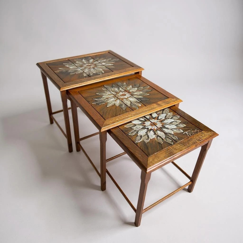 Mid Century Modern Danish Teak and Tile Nest of Tables