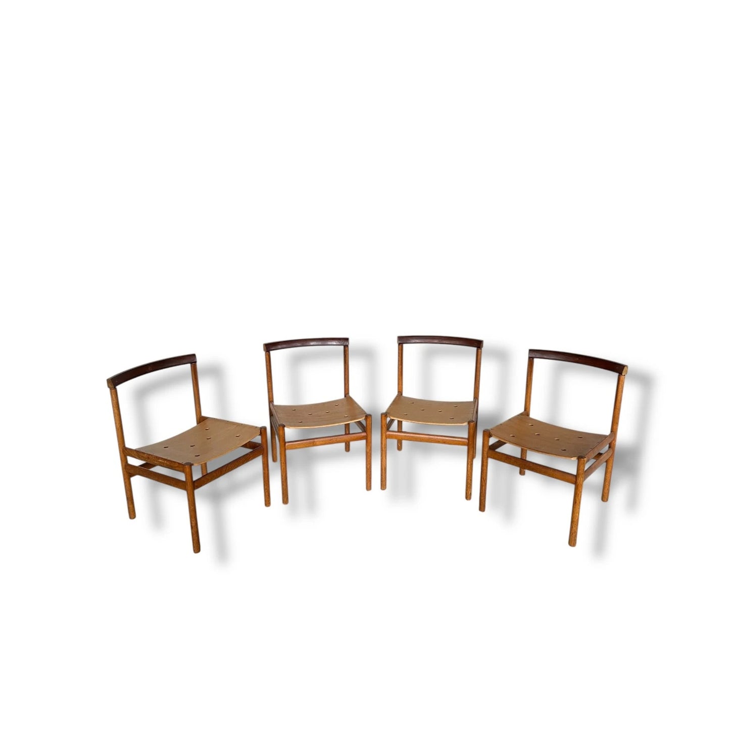 Set of 4 Mid Century Modern Elliott of Newbury Teak Brutalist Dining Chairs