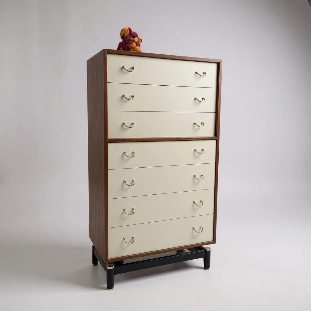 Mid-Century G Plan Librenza Tallboy Chest of Drawers – 6-Drawer Vintage Teak & Cream