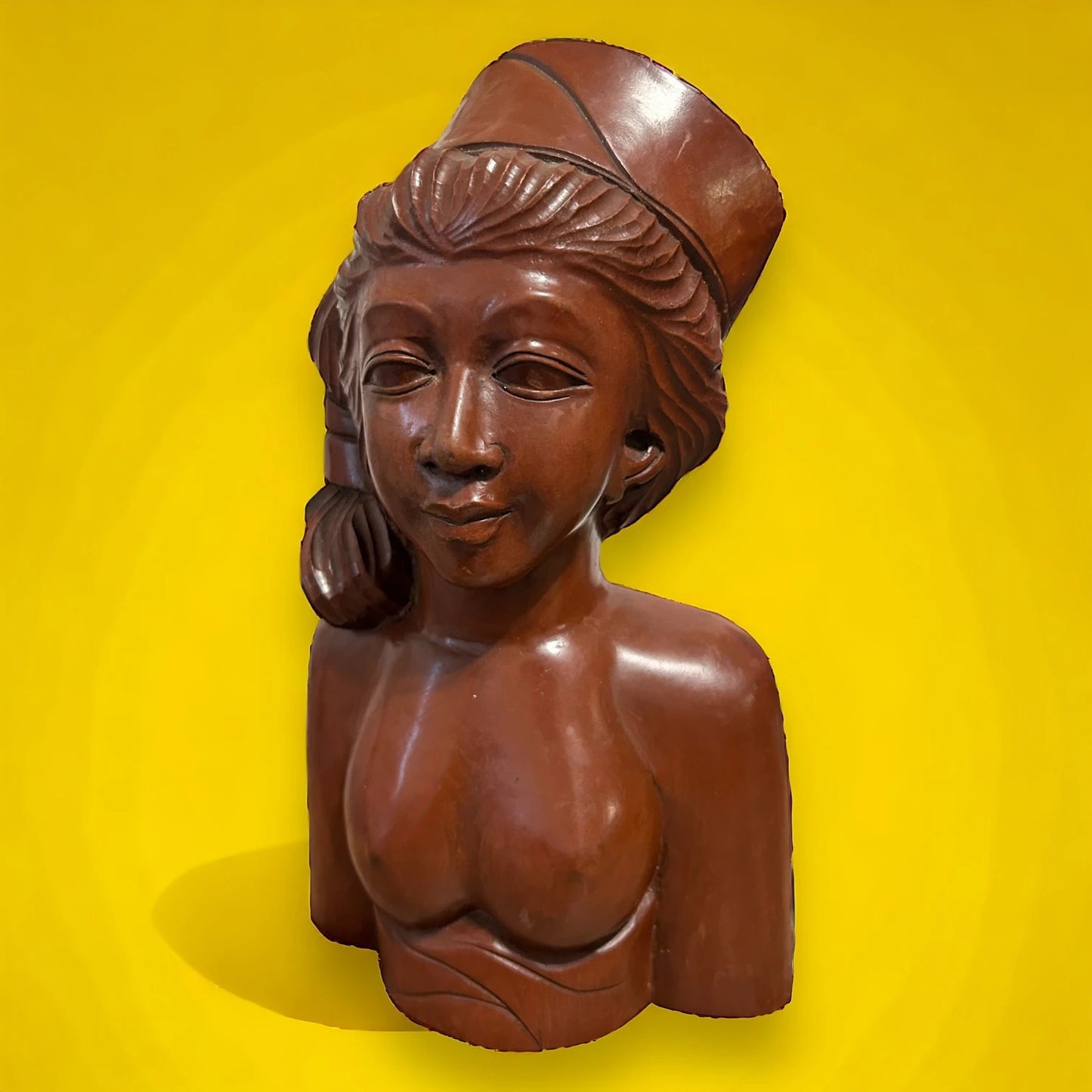 Vintage 1950s Indonesian Lady Bust Carving Wood Sculpture