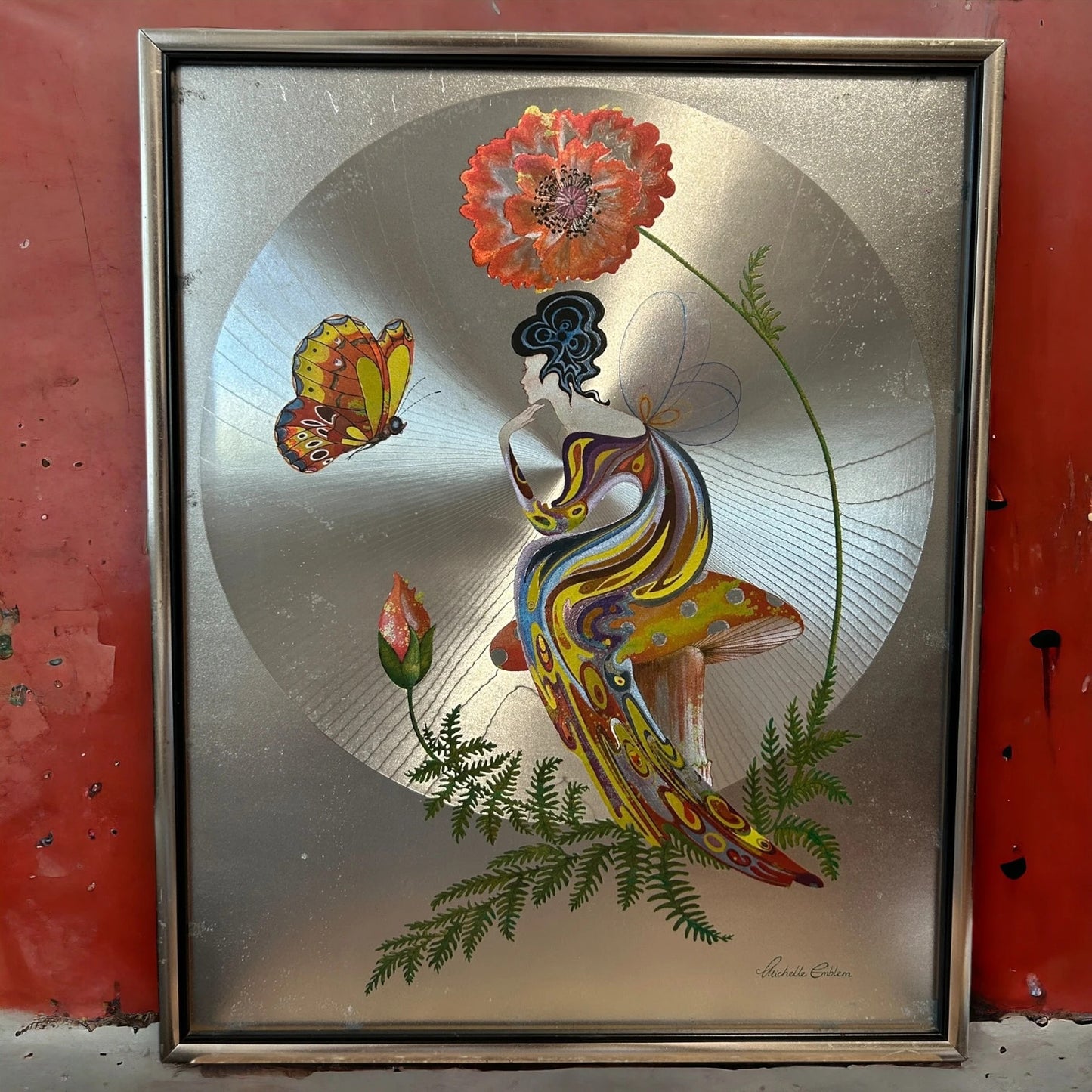 Mid Century Michelle Emblem Poppy Fairy Foil Painting