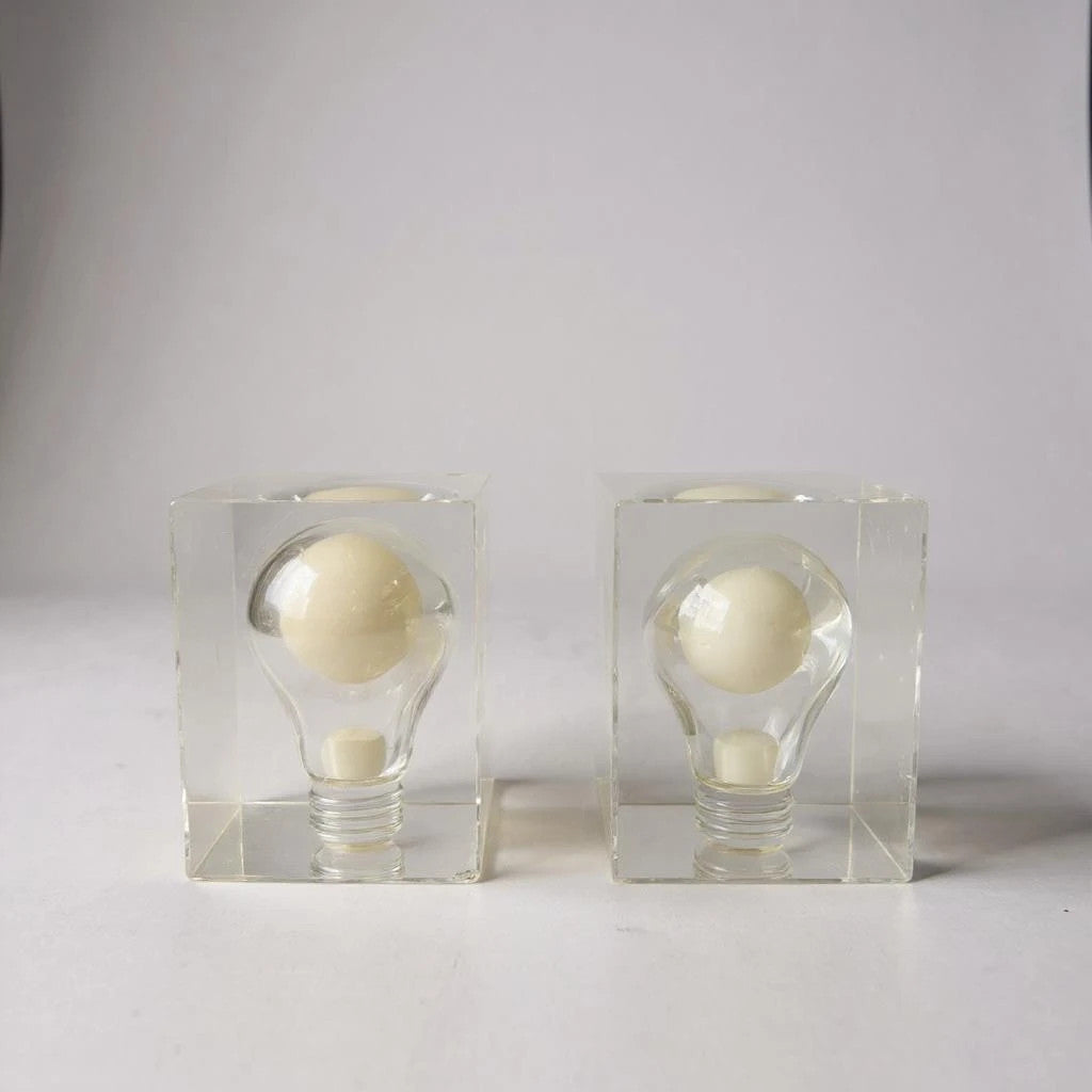 Mid Century Modern Set of two Pierre Giraudon Lucite Lightbulb Art Sculptures