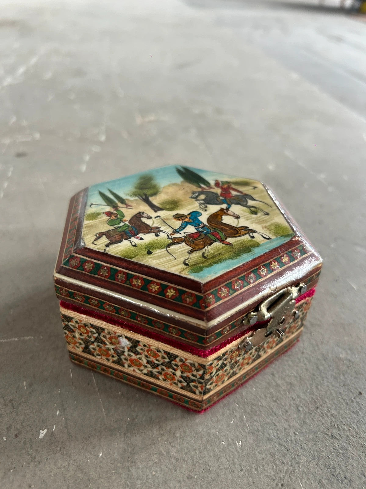 Vintage 1980s Persian Khatam Mosaic Art Carved Marquetry Jewellery Box