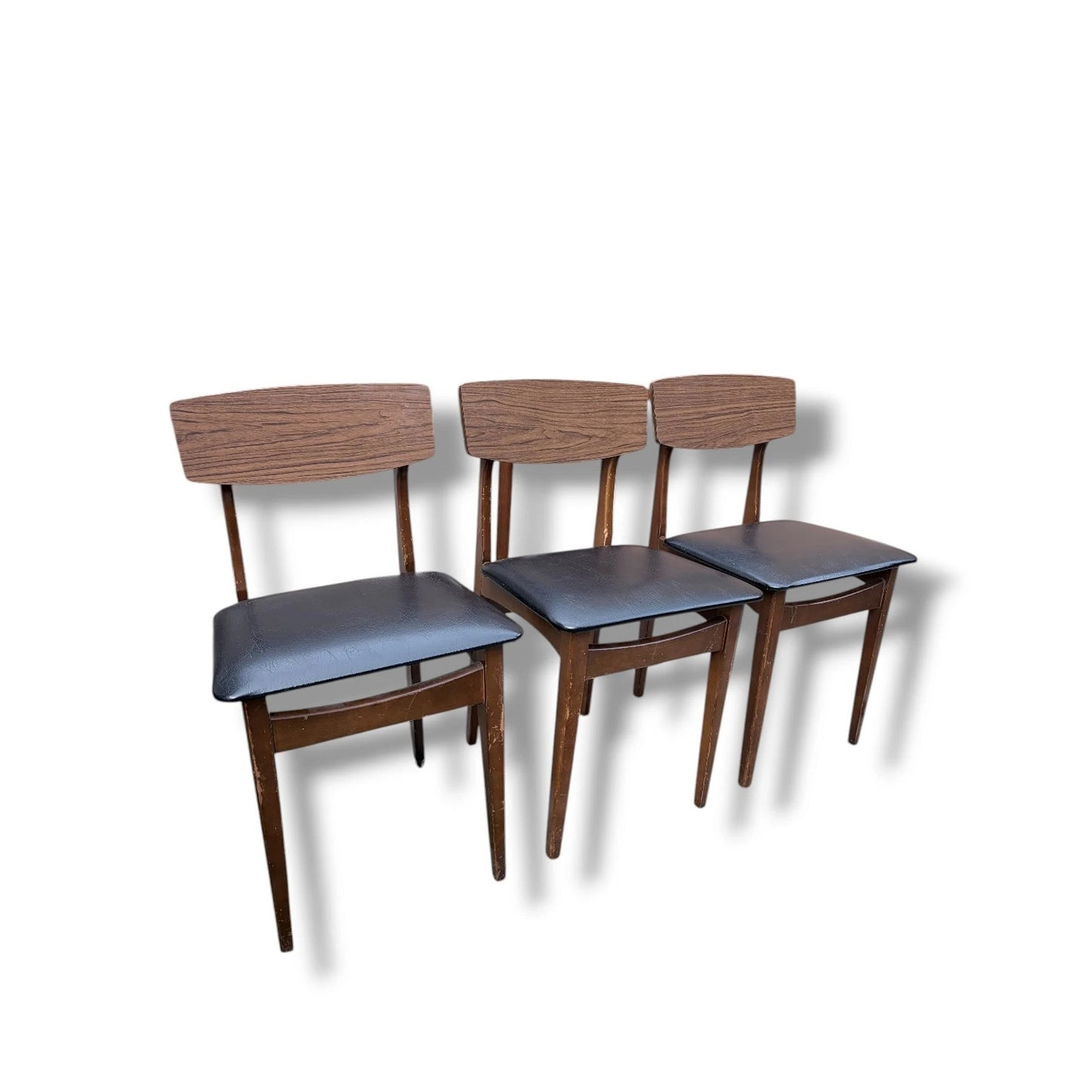 Set of 3 Mid Century Dining Chairs by Legate | Vintage Formica & Black Vinyl Chairs