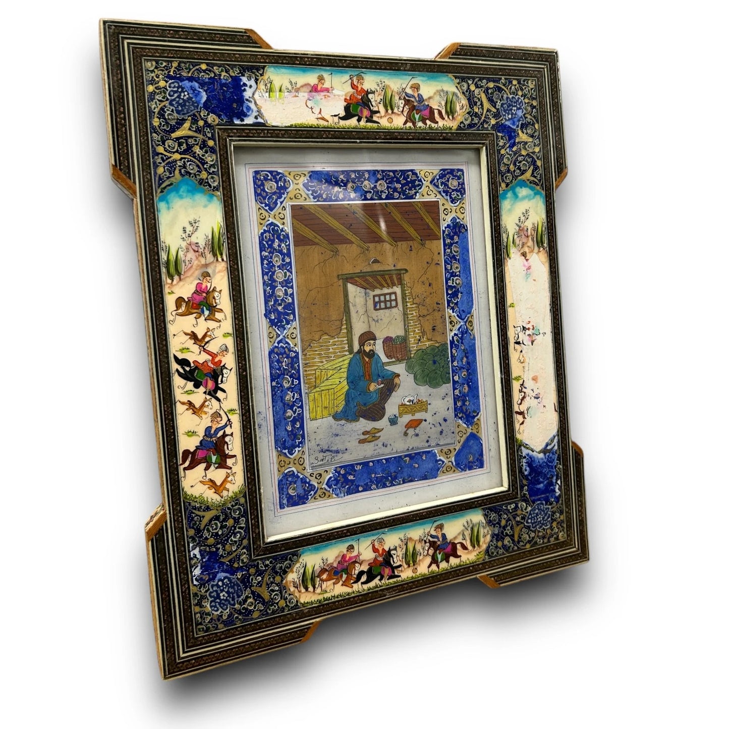 Vintage 1950s Persian Mosaic Watercolour Painting