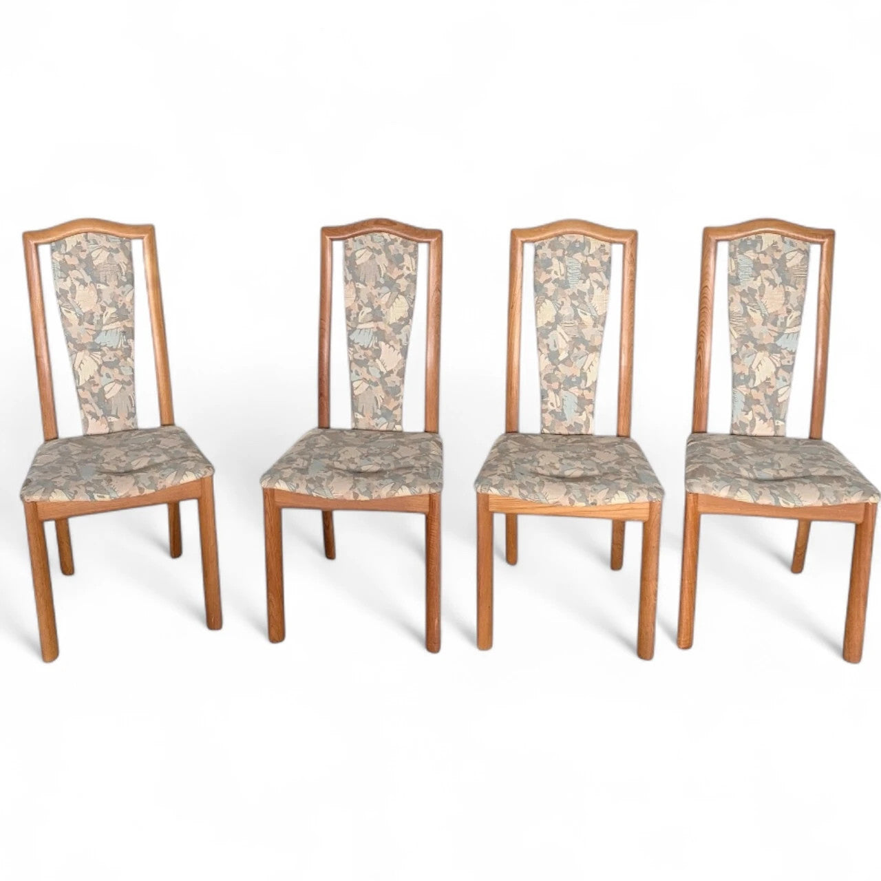 Set of Four Skovby Danish Dining Chairs | Solid Oak Frame with Patterned Upholstery