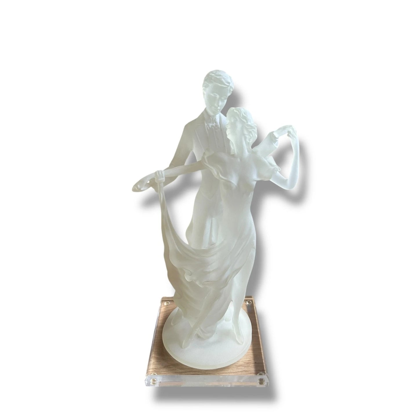 Vintage 1990s Lucite Art Deco Style Dancing Couple Sculpture Signed by Crosa
