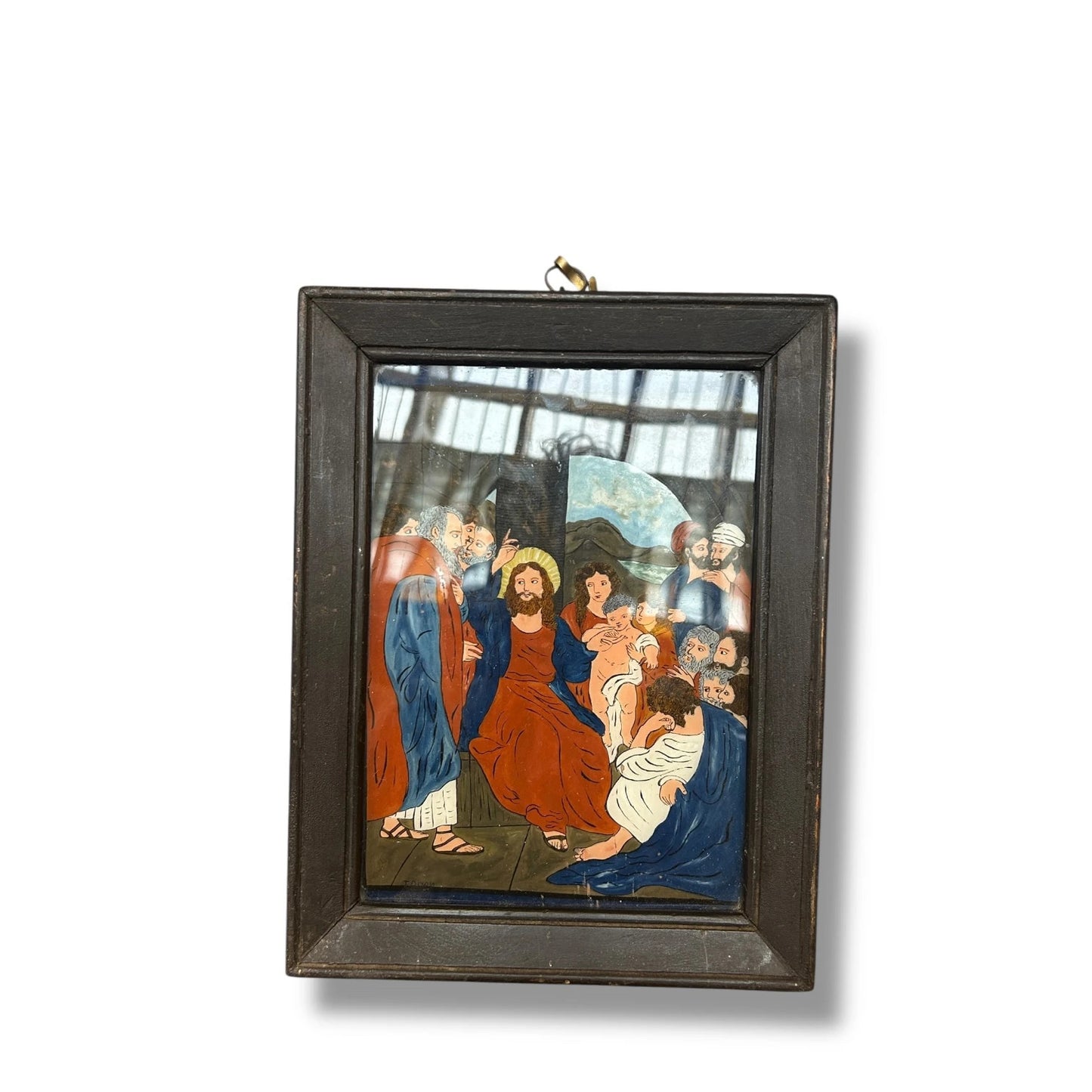 Vintage Reverse Glass Painting of Jesus | Religious Christian Art