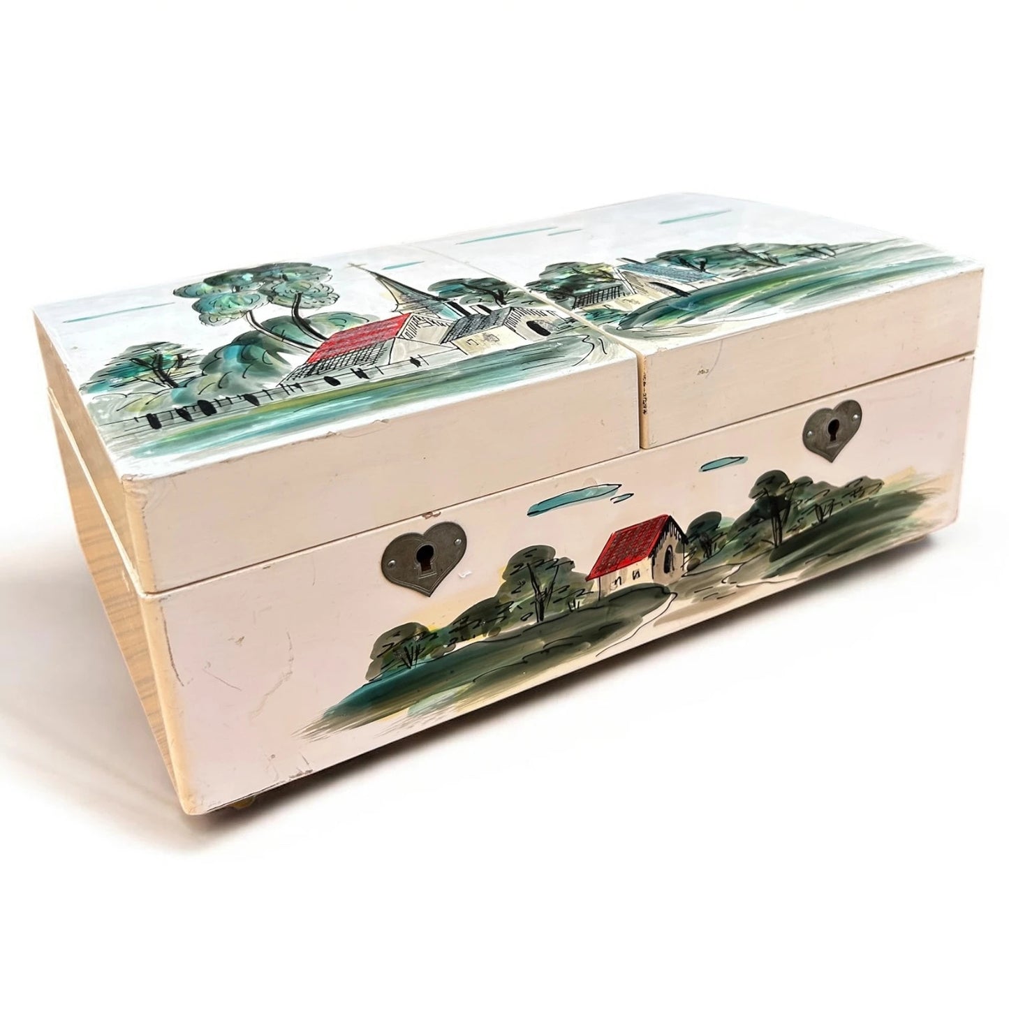 Vintage 1950s Japanese Hand Painted Lacquered Musical Jewellery Box