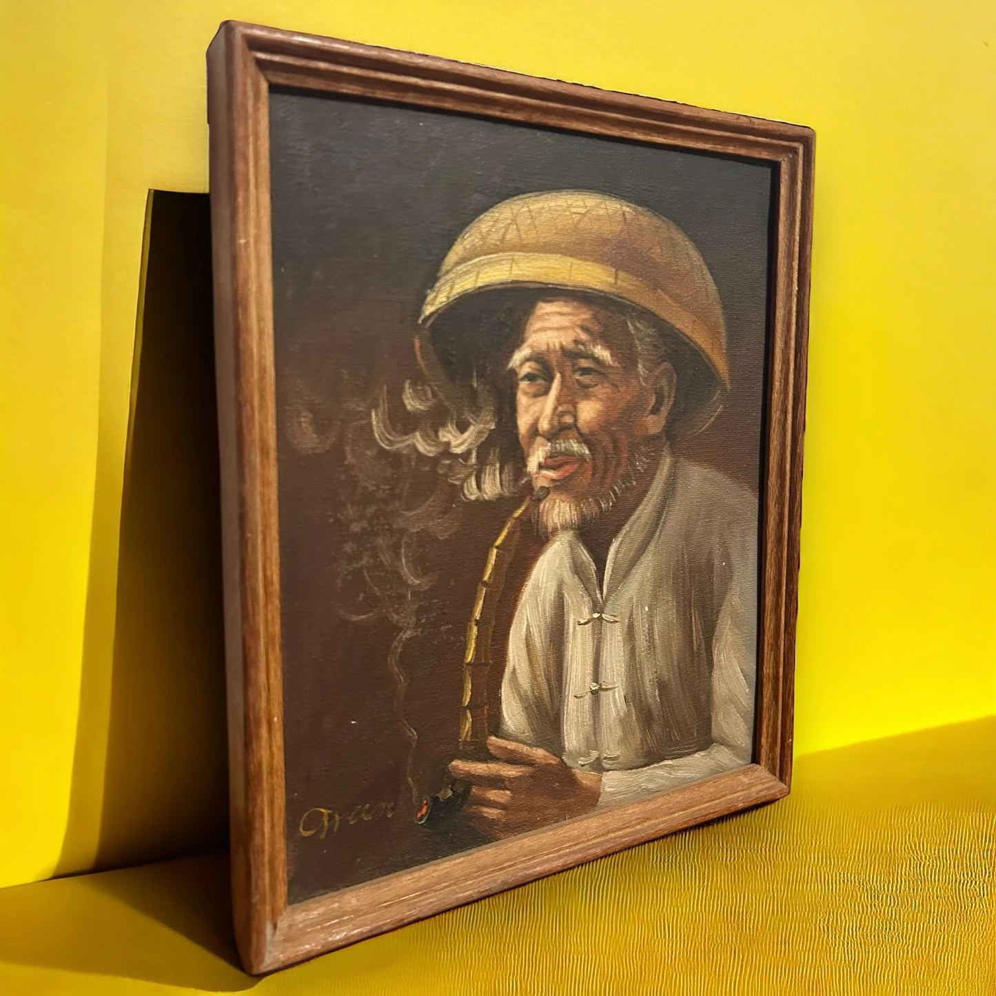 Vintage 1970s Chinese Old Man Oil Painting