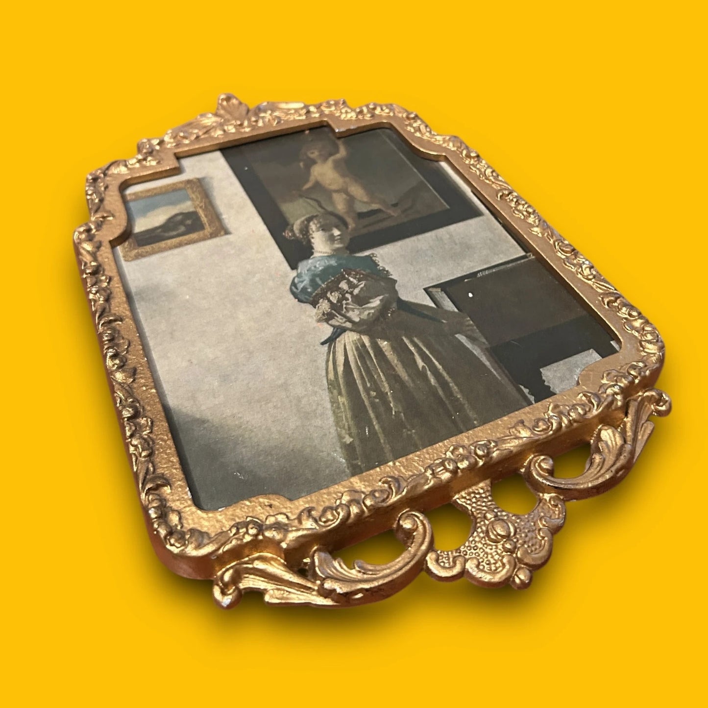 Vintage 1970s Johannes Vermeer Lady Standing Gilt Frame