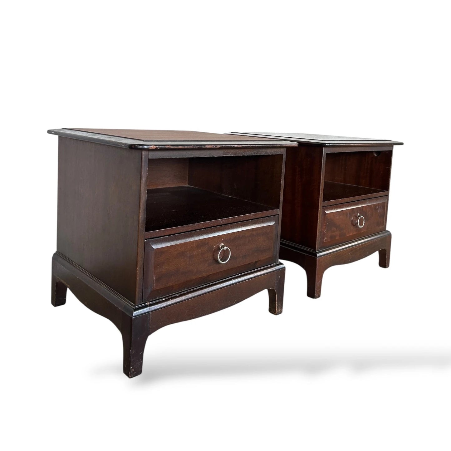 Pair of Vintage Stag Bedside Cabinets – Mid Century Nightstands with Drawer & Shelf