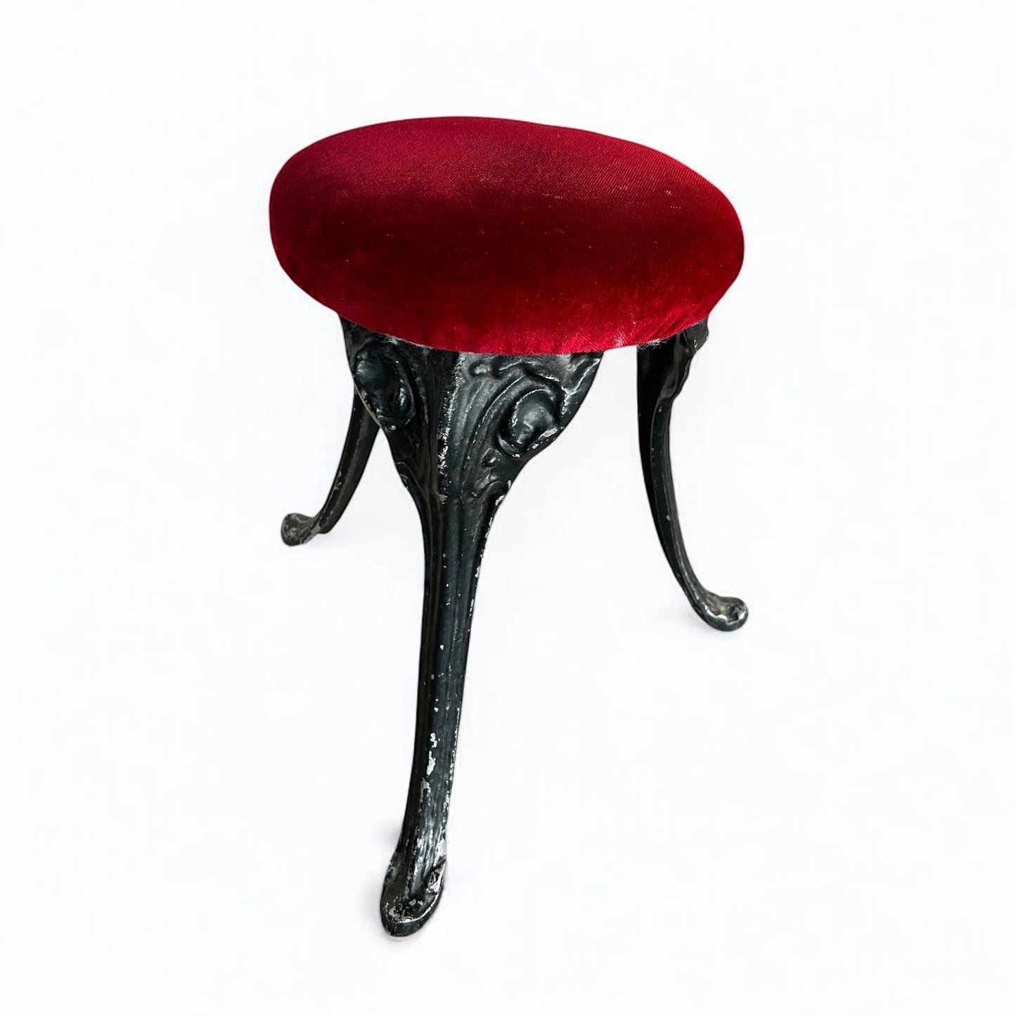 Mid Century Coalbrookdale Cast Iron Red Velvet Low Stool