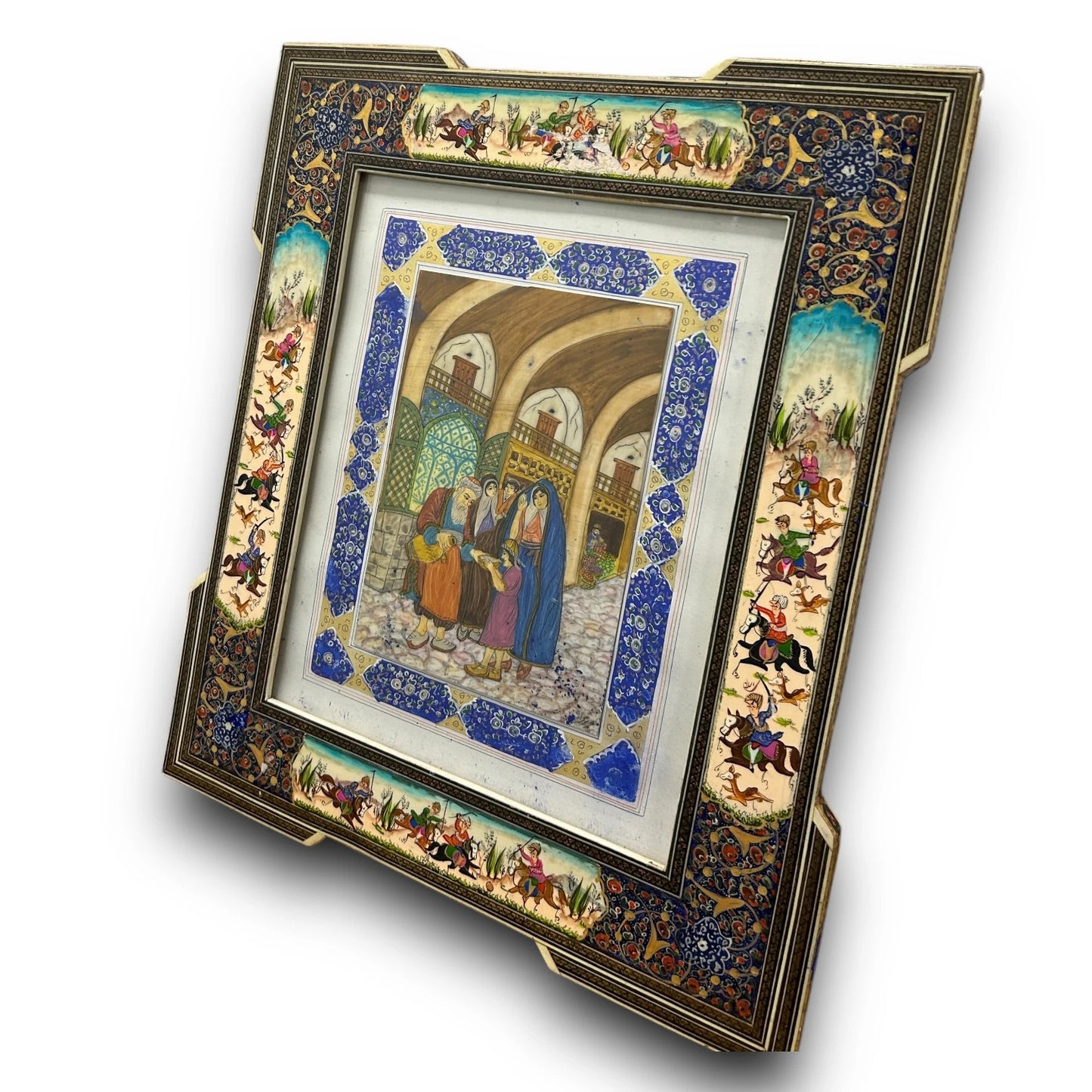 Vintage 1950s Persian Khatam Mosaic Watercolour Painting