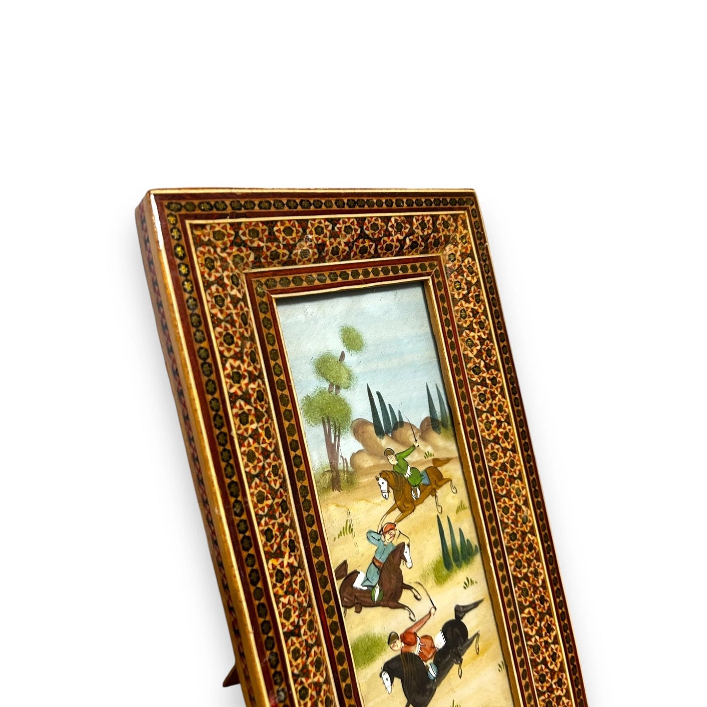 Vintage 1950s Persian Battle Scene Framed Painting