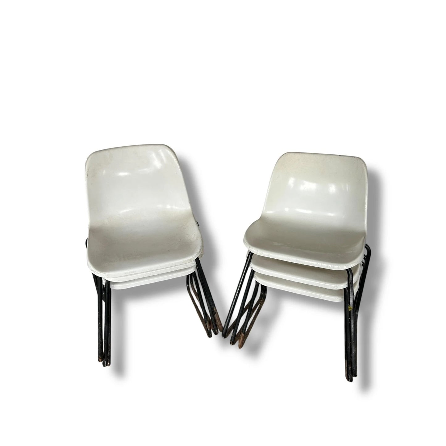 Mid Century Stackable White Plastic & Metal Chairs | Vintage Industrial Seating