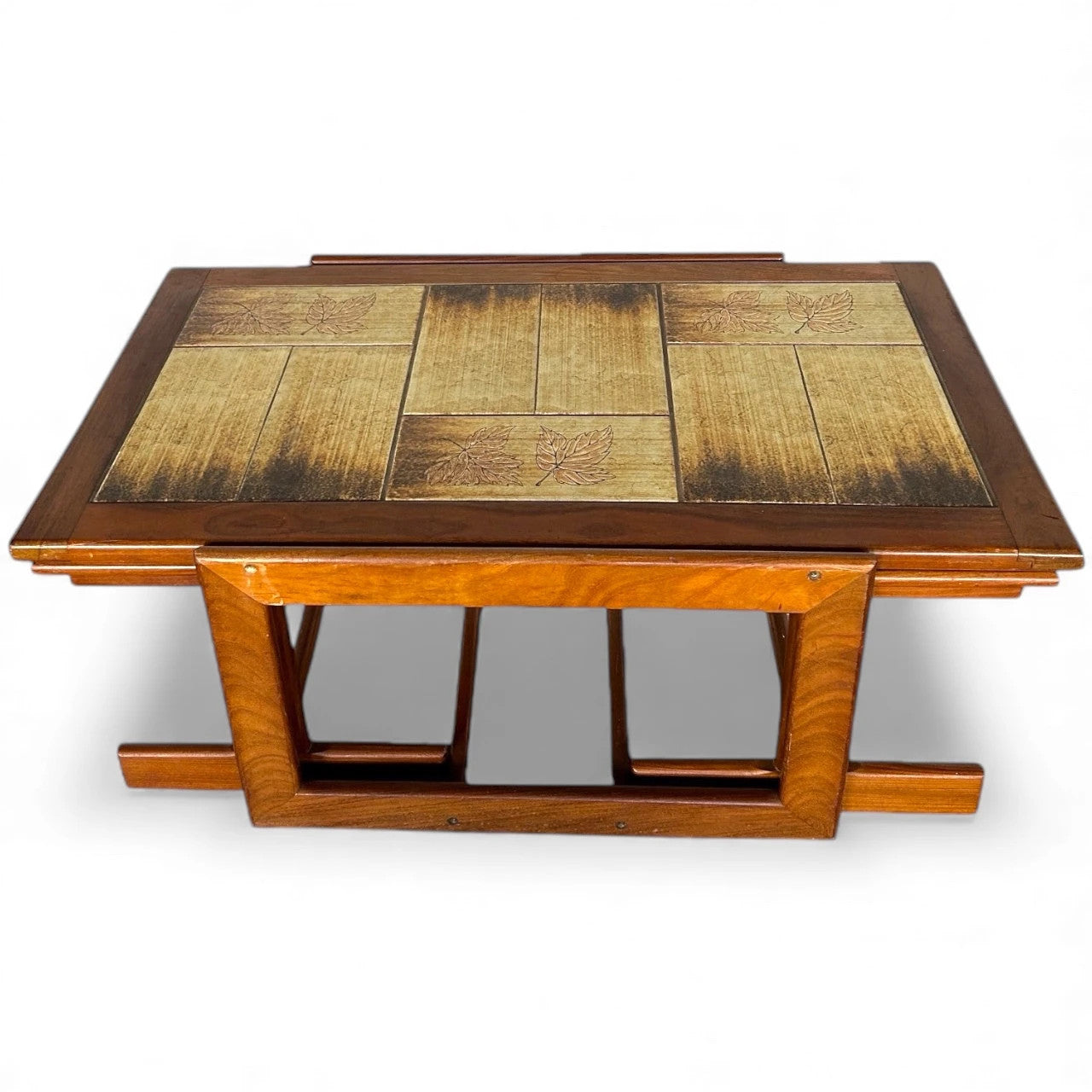 Mid Century Danish Nesting Tables | Teak & Ceramic Tile Coffee Table Set