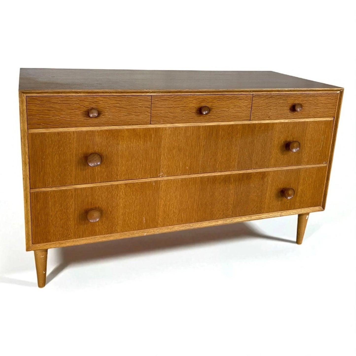 Meredew Mid Century Chest of Drawers | Vintage Tallboy 5 Drawer Teak Dresser