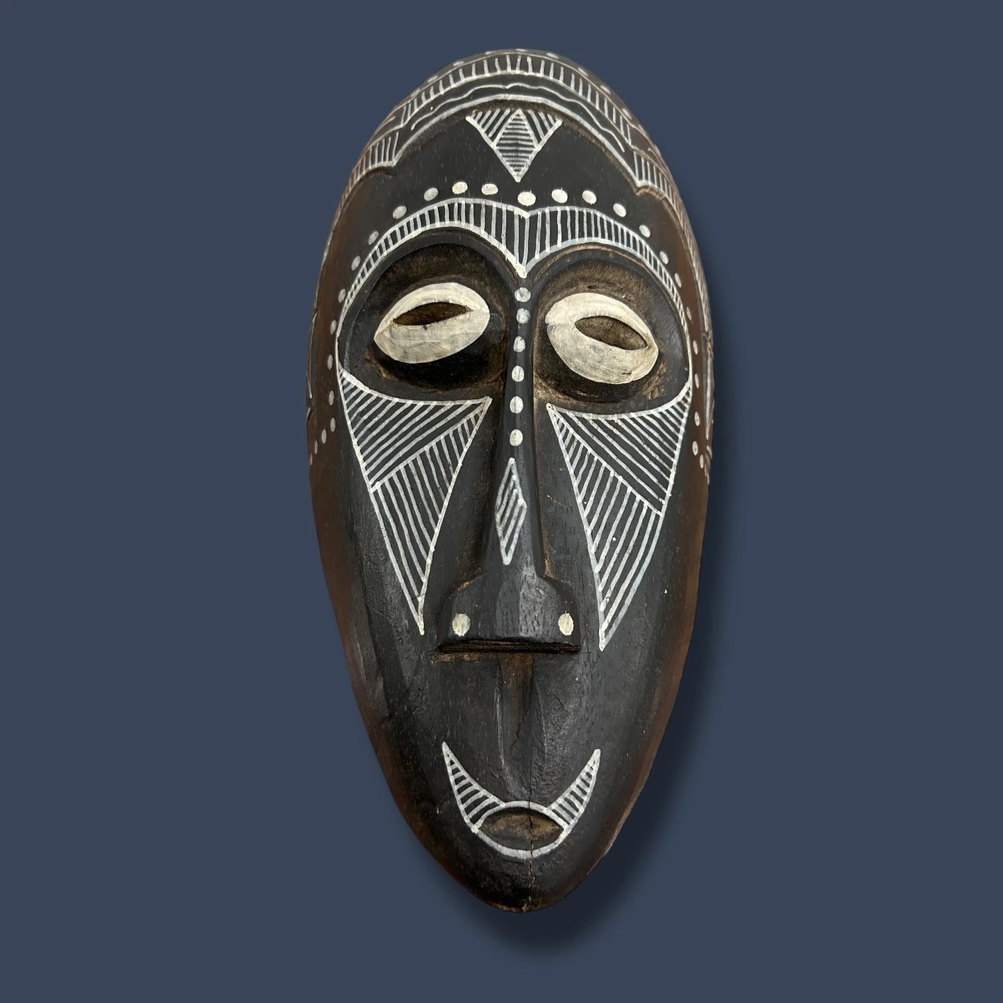 Mid Century African Carved Wood Wall Art Mask