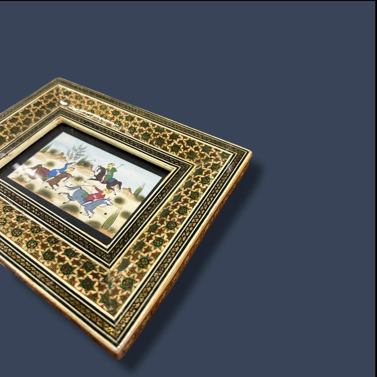 Mid Century Persian Khatam Mosaic Watercolour Painting