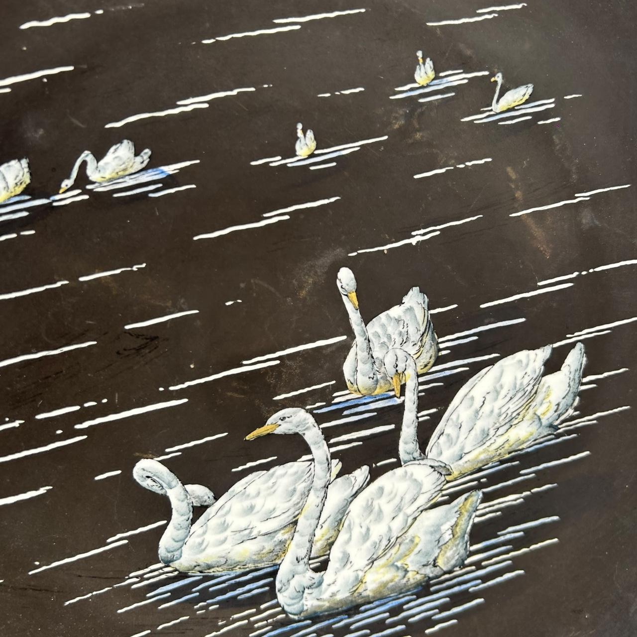 Antique Mintons Pottery Charger Plate Victorian Hand Painted 11 Swans