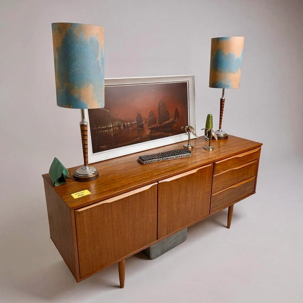 Mid Century Modern Morris Of Glasgow Teak Carved Wood Sideboard