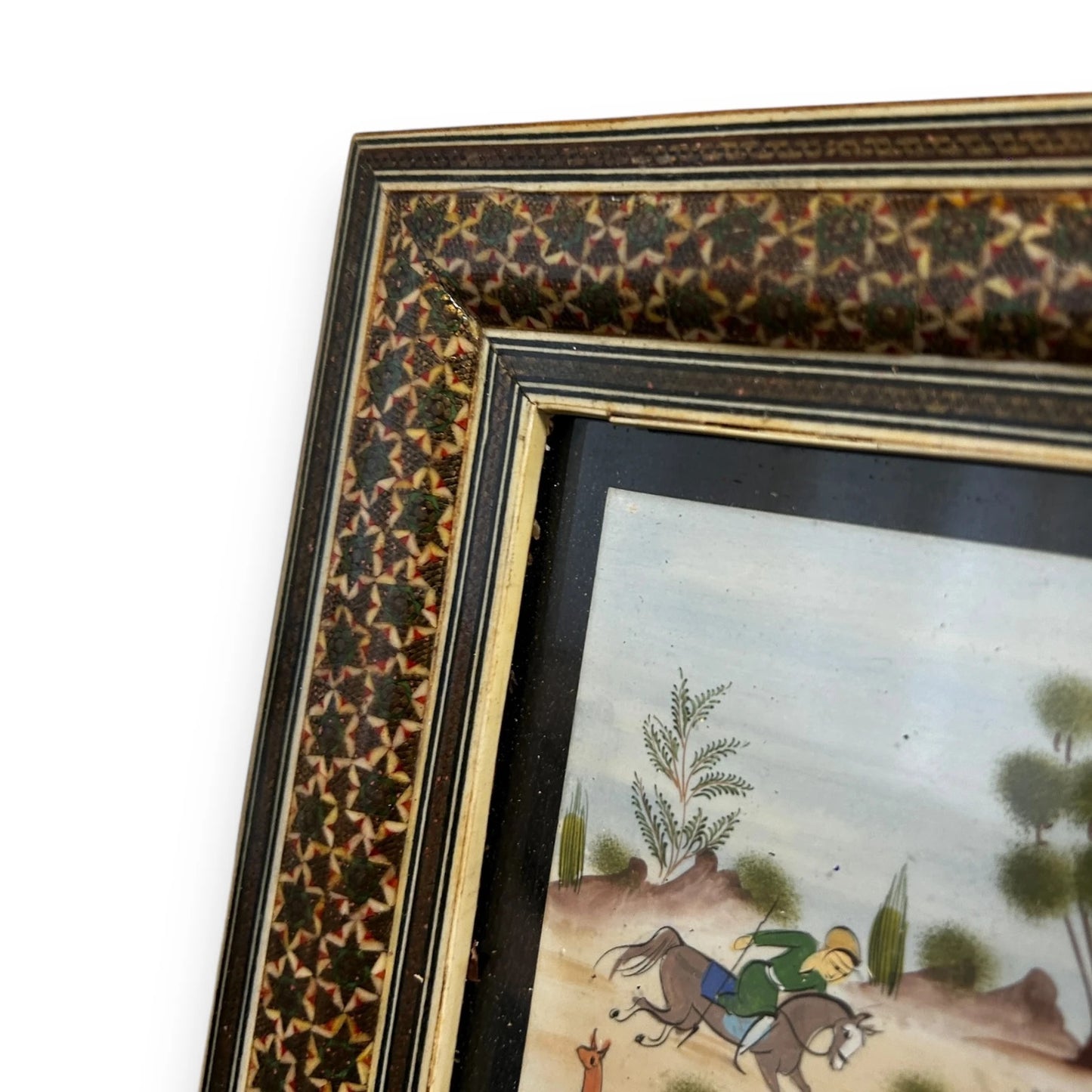 Vintage 1950s Persian Khatam Mosaic Watercolour Painting