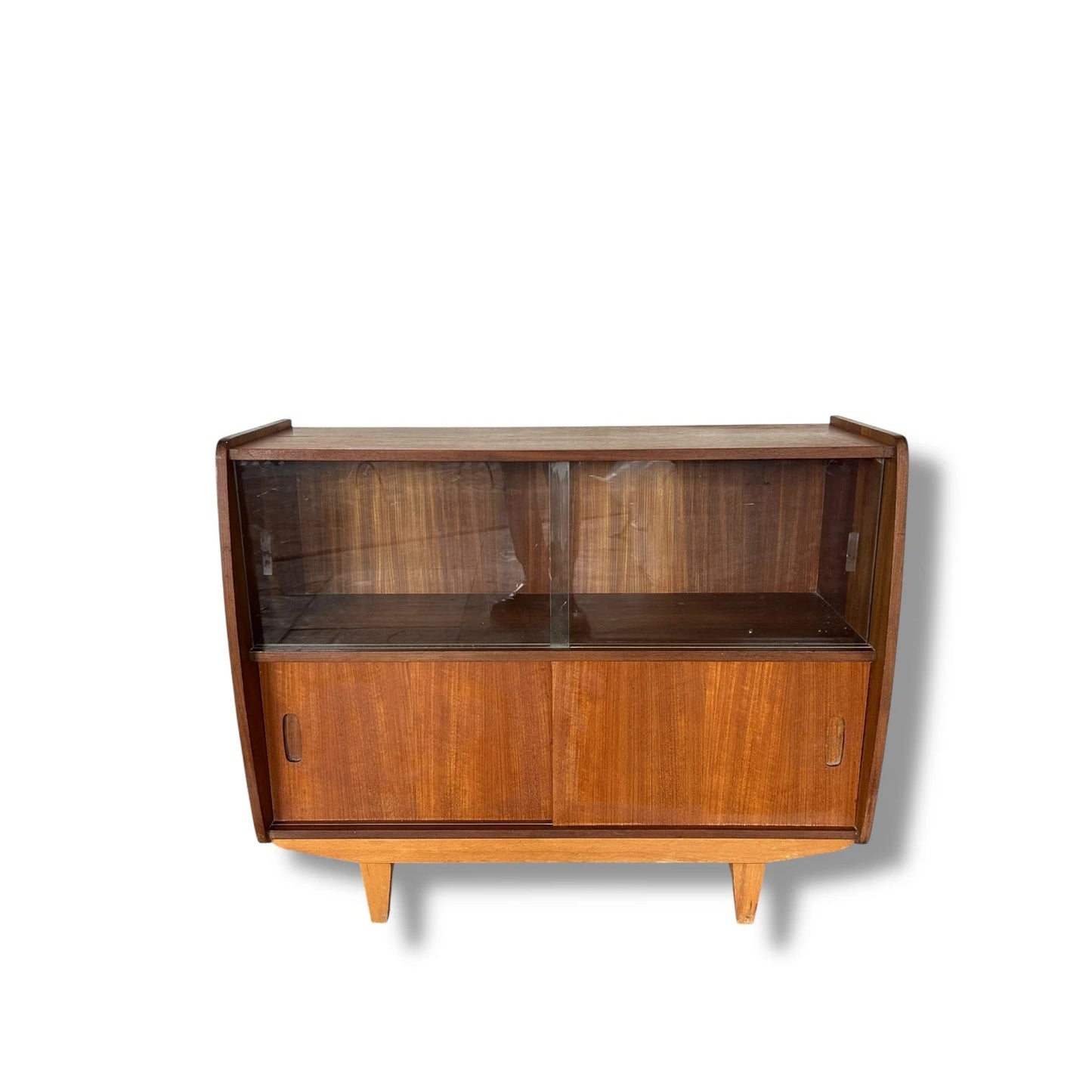 Mid Century Modern Danish Style Teak Sliding Door Low Cabinet