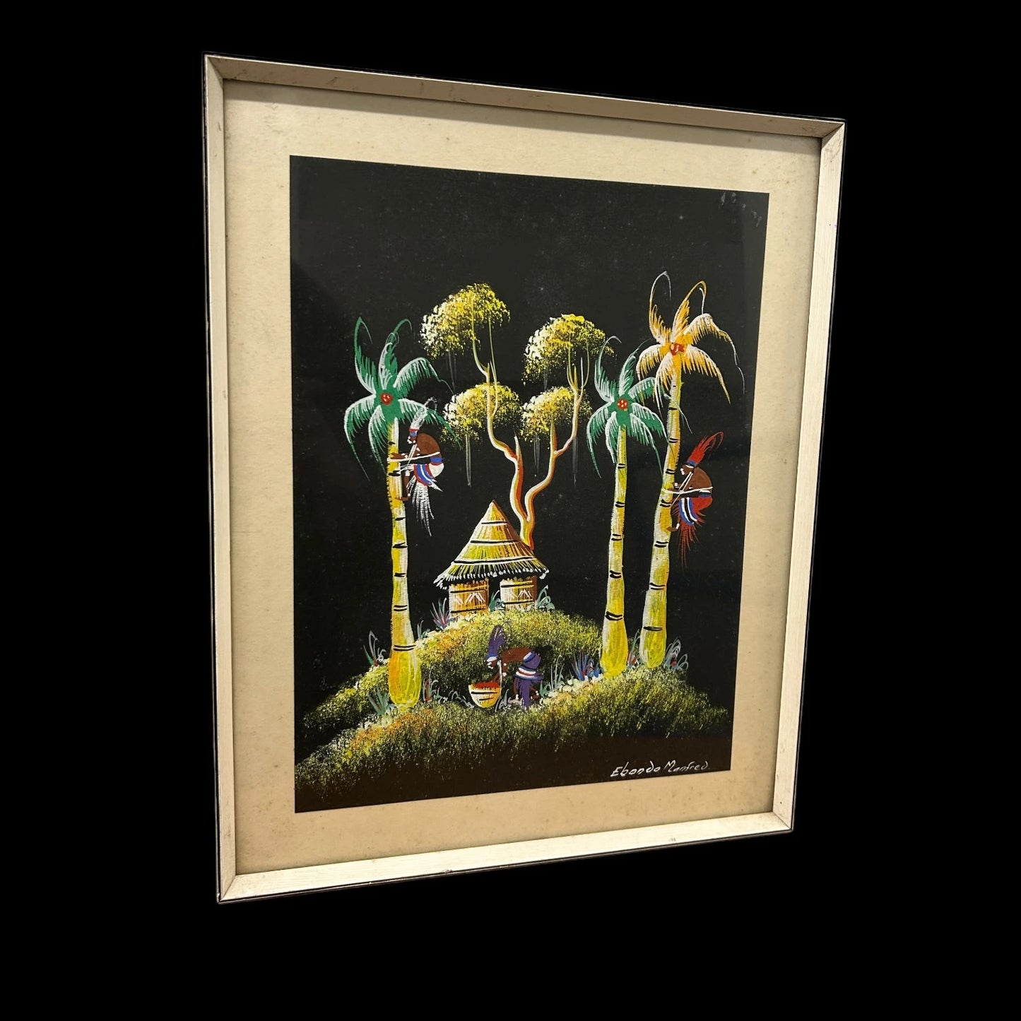 Vintage 1980s African Art Oil Pastels Painting