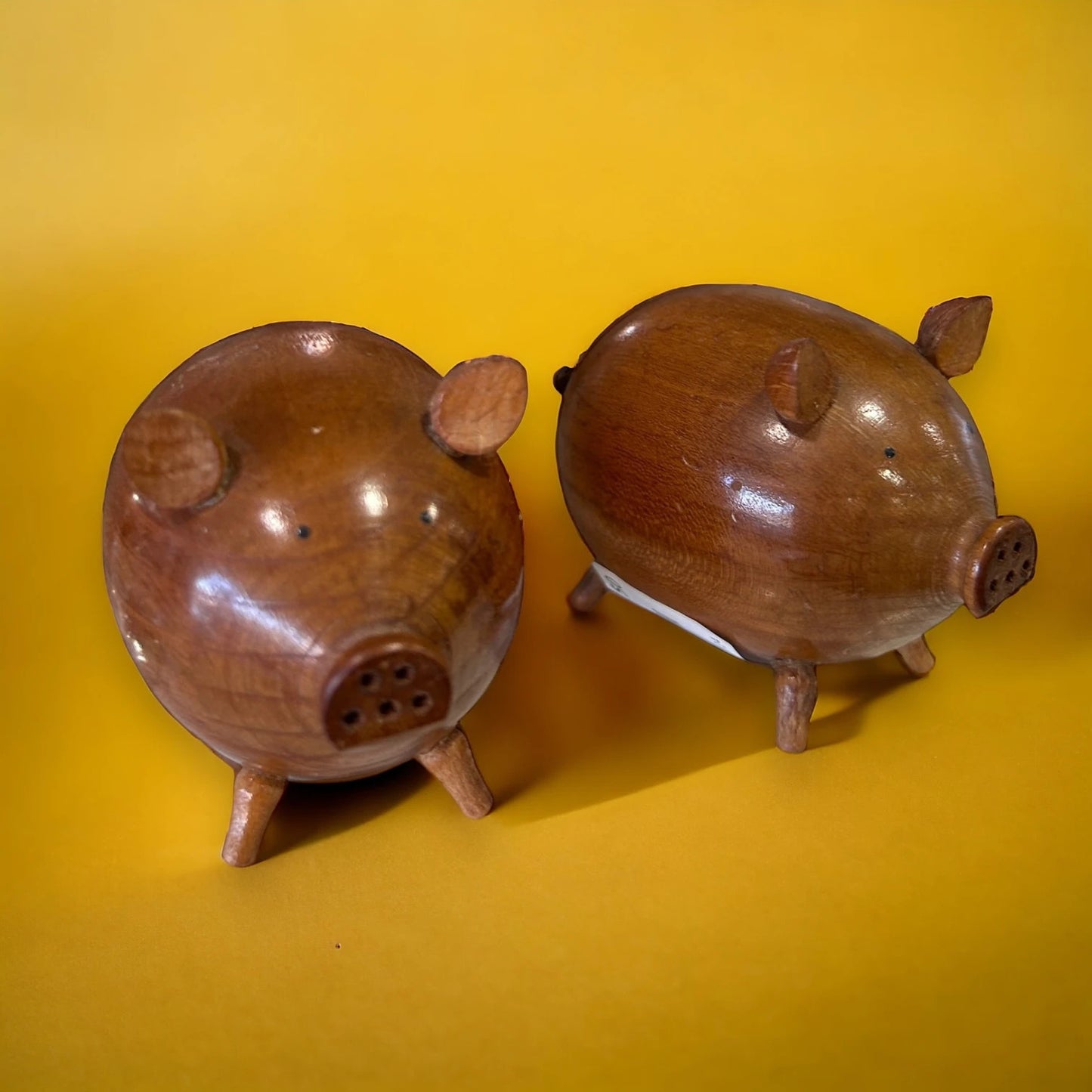 Mid Century Teak Pigs Salt and Pepper Set