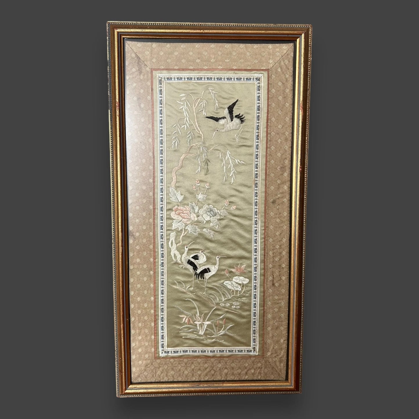 Vintage 1970s Chinese Silk Embroidered Tapestry Frame
