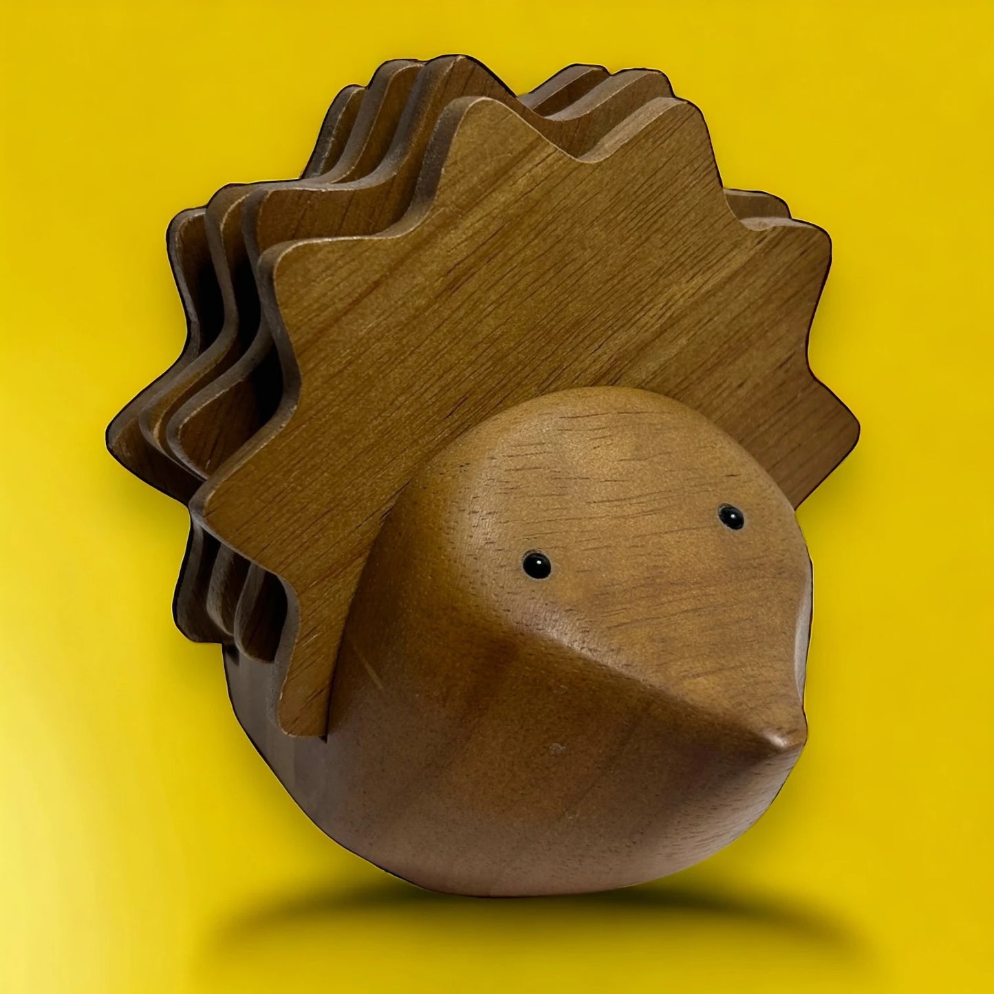 Mid Century Teak Hedgehog Coaster Set