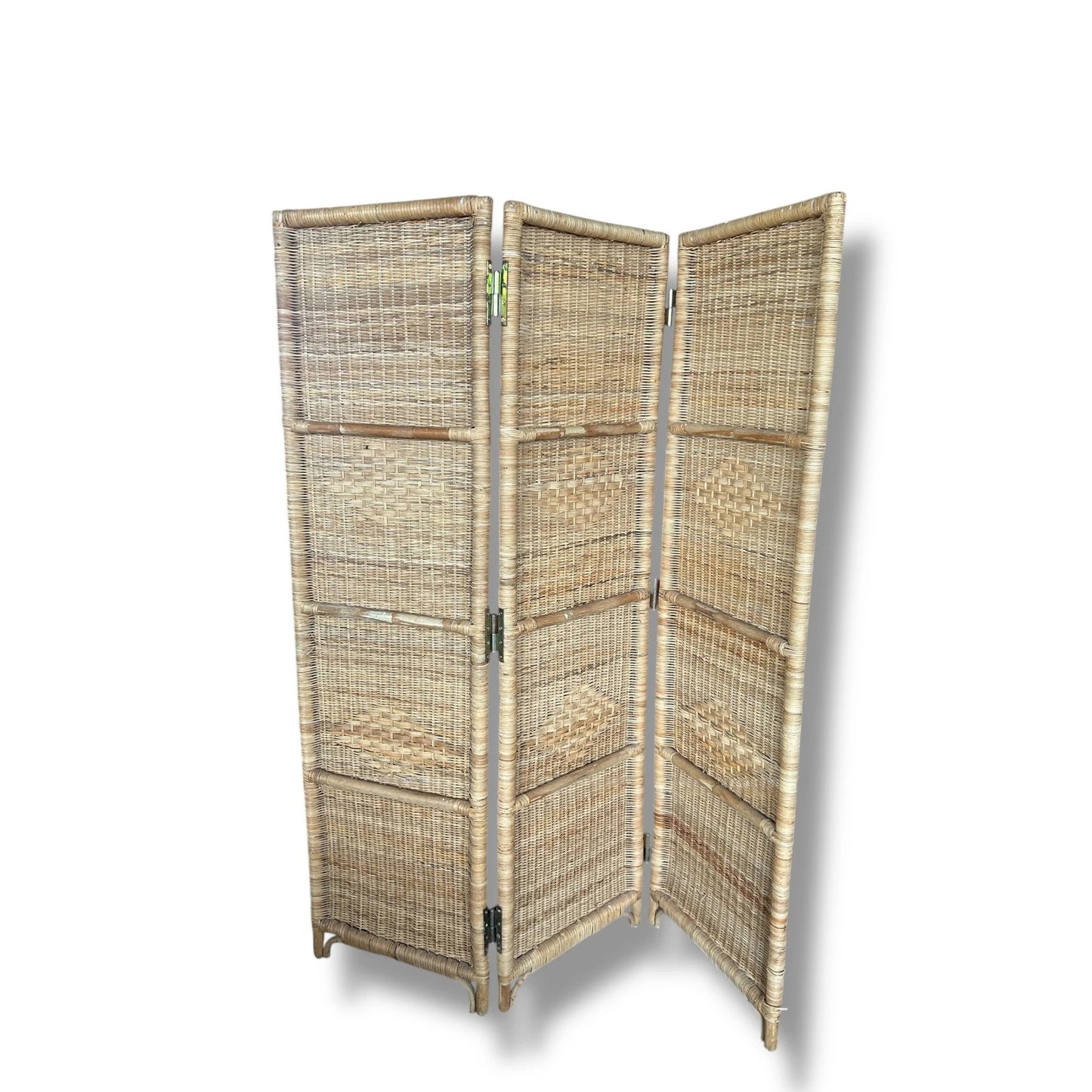 Vintage Bamboo Room Divider | Rattan Folding Screen | Mid Century Boho Partition
