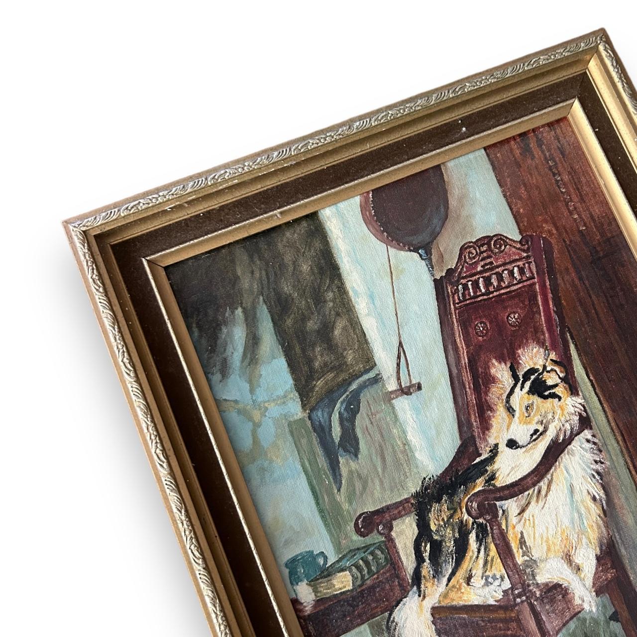 Vintage 1990s Dog Still Life Oil Painting