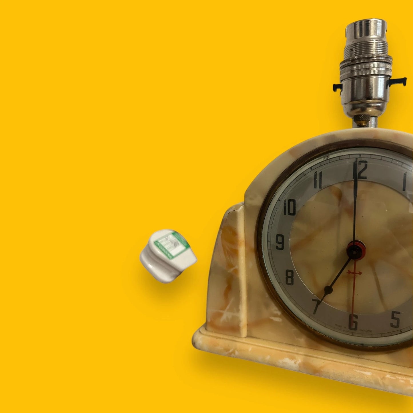 Vintage 1960s Onyx Clock Table Lamp