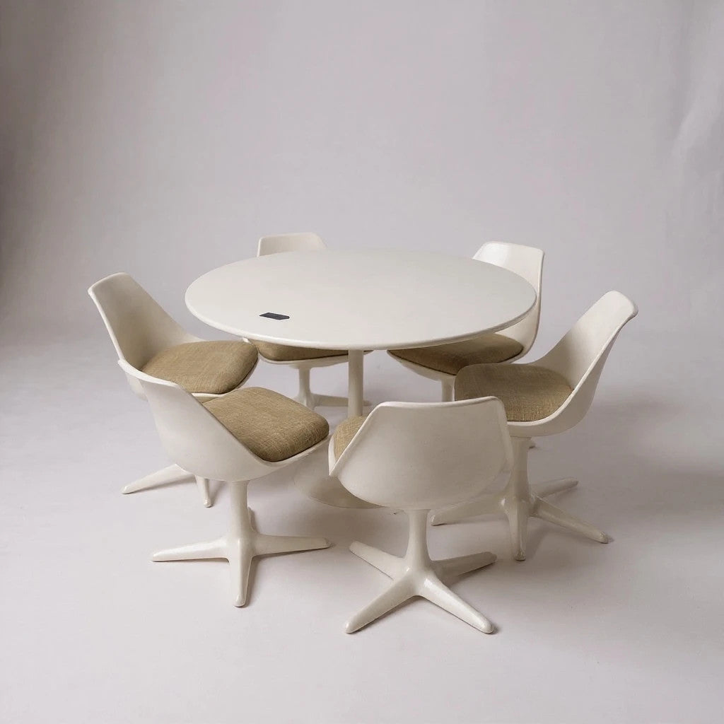 Maurice Burke for Arkana Tulip Dining Set – Round Table & 6 Chairs, Mid-Century Modern