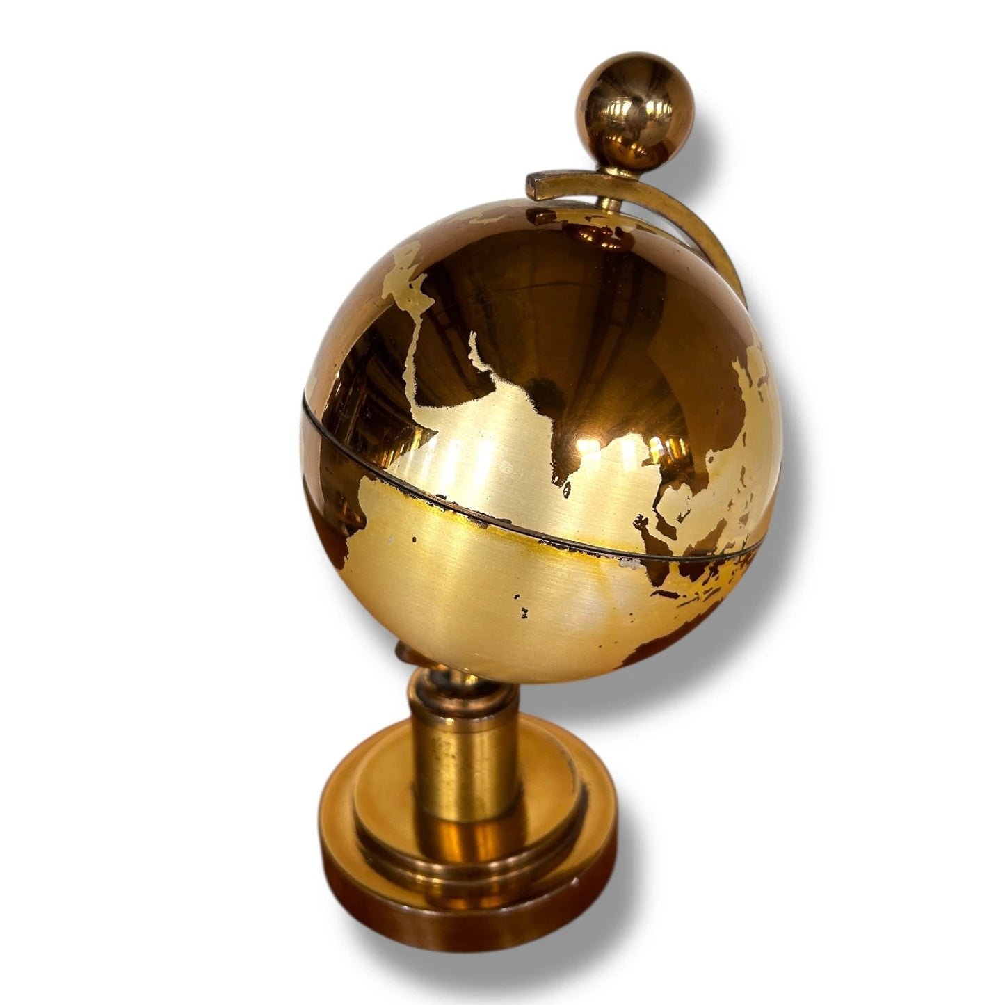Mid Century Vintage Brass Good German World Globe Cigarette Holder and Dispenser