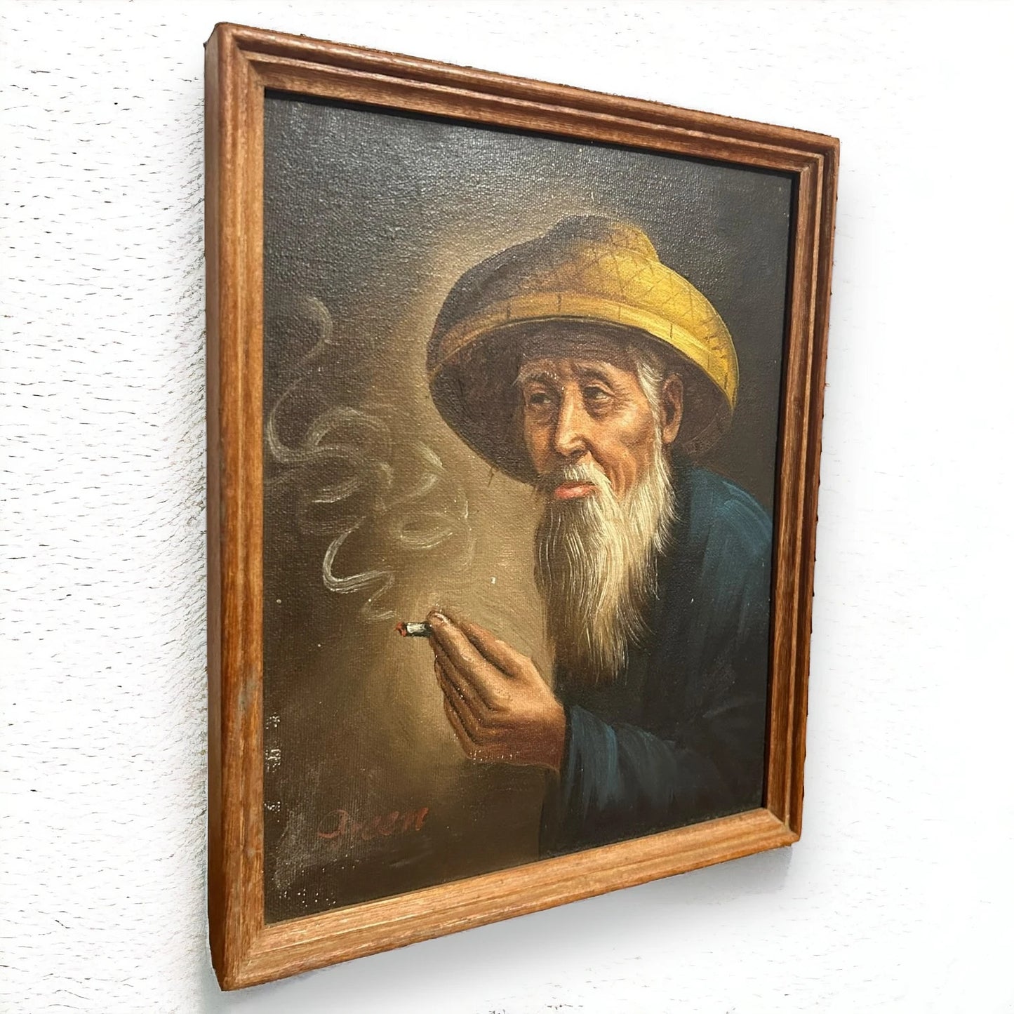 Vintage 1970s Old Man Chinese Oil Painting