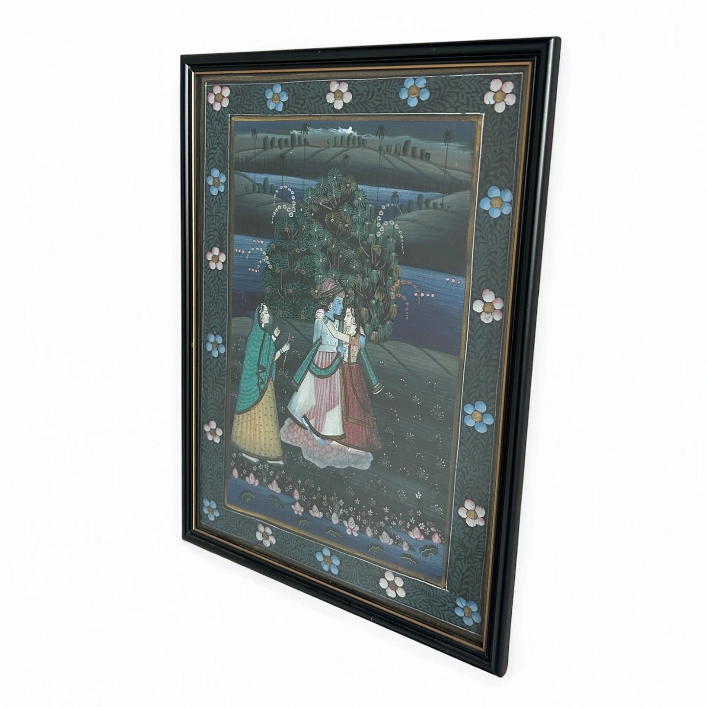 Mid Century Modern Indian Gouache Silk Painting Artwork